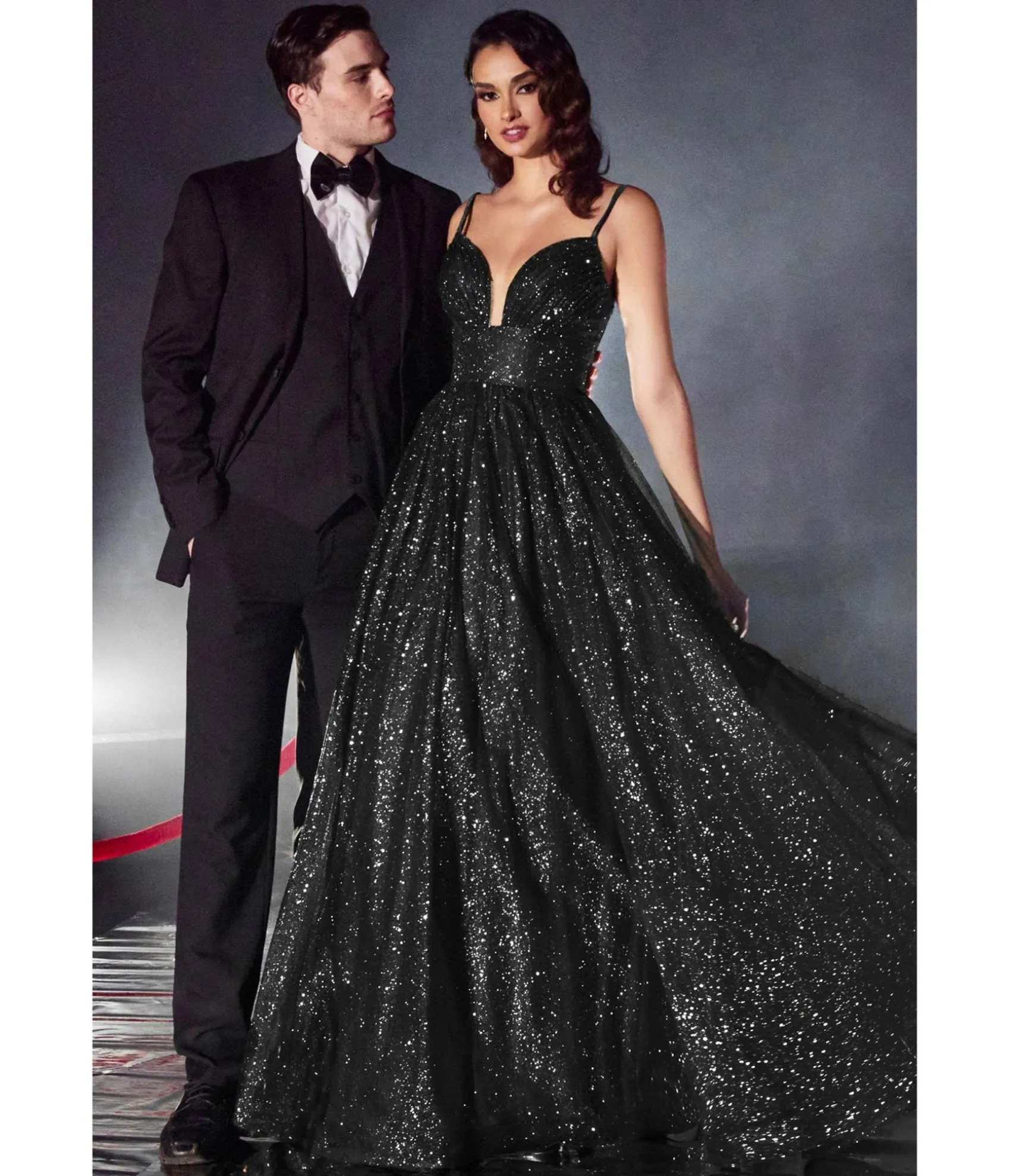 Unique Vintage Cinderella Divine Black Glitter Sleeveless Ball Gown Cheap