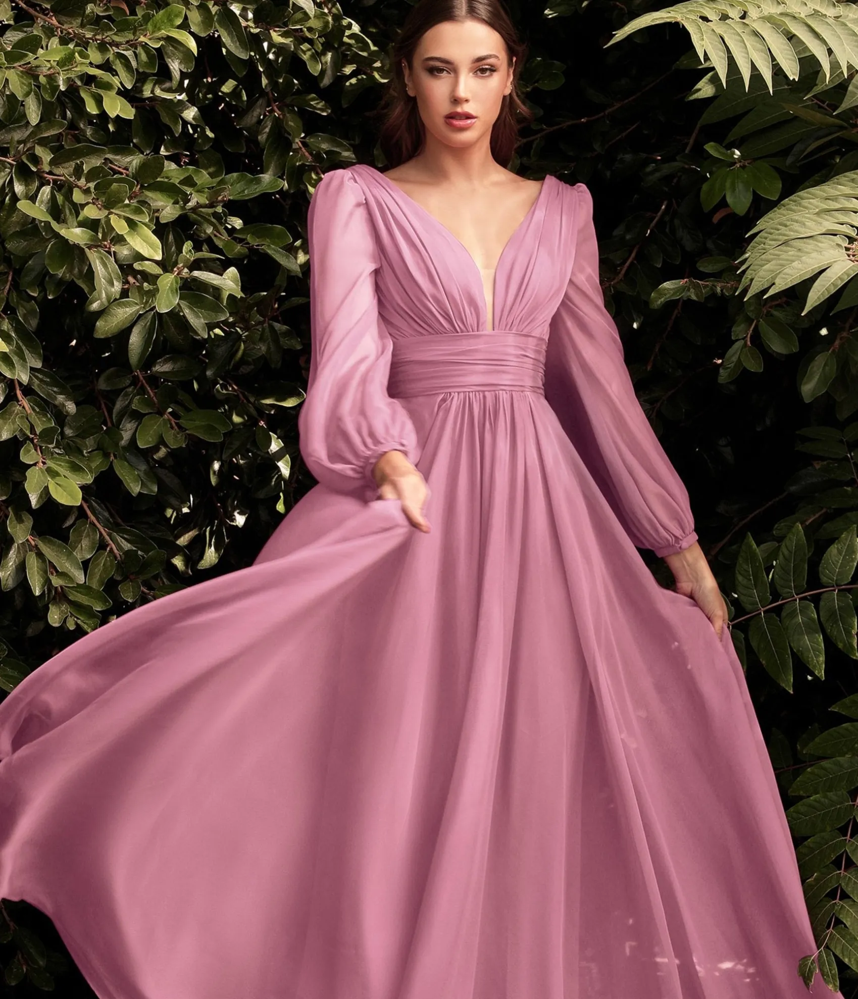 Unique Vintage Cinderella Divine Blossom Pink Chiffon Sleeve Prom Goddess Gown Best Sale