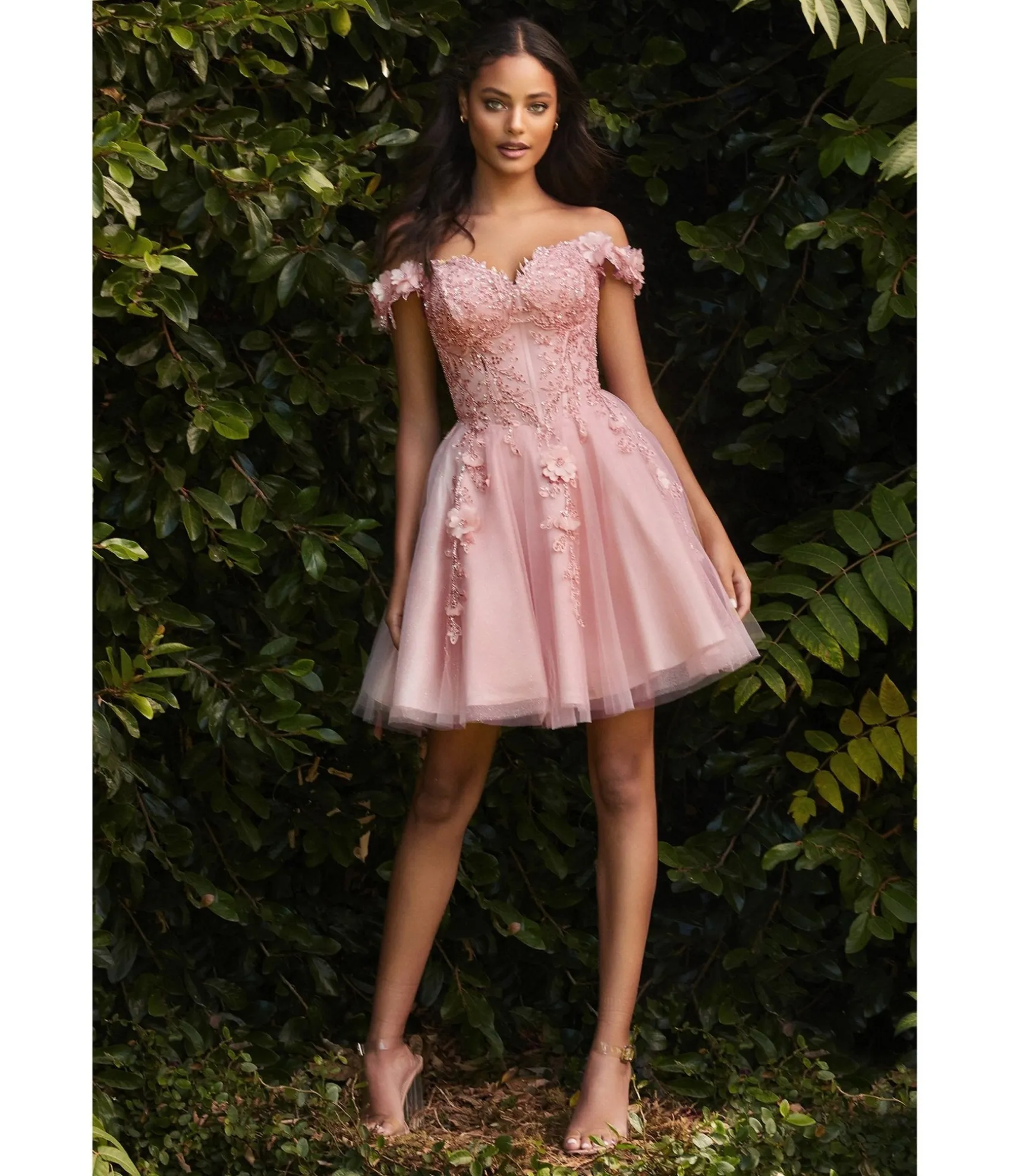 Unique Vintage Cinderella Divine Blush Beaded & Floral Applique Off The Shoulder Cocktail Dress Best Sale