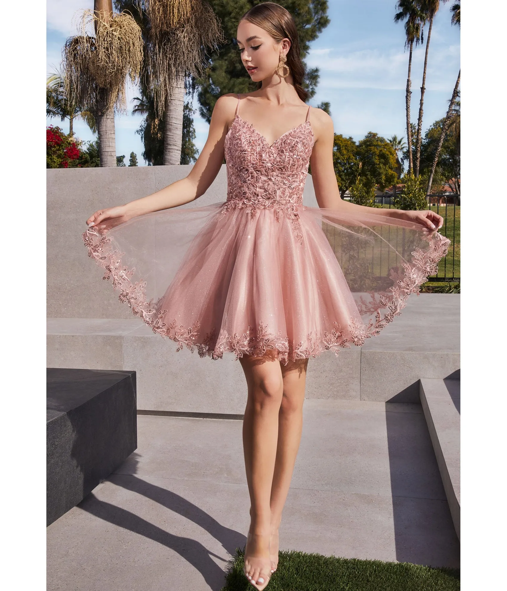 Unique Vintage Cinderella Divine Blush Floral Lace Mini Homecoming Dress Shop