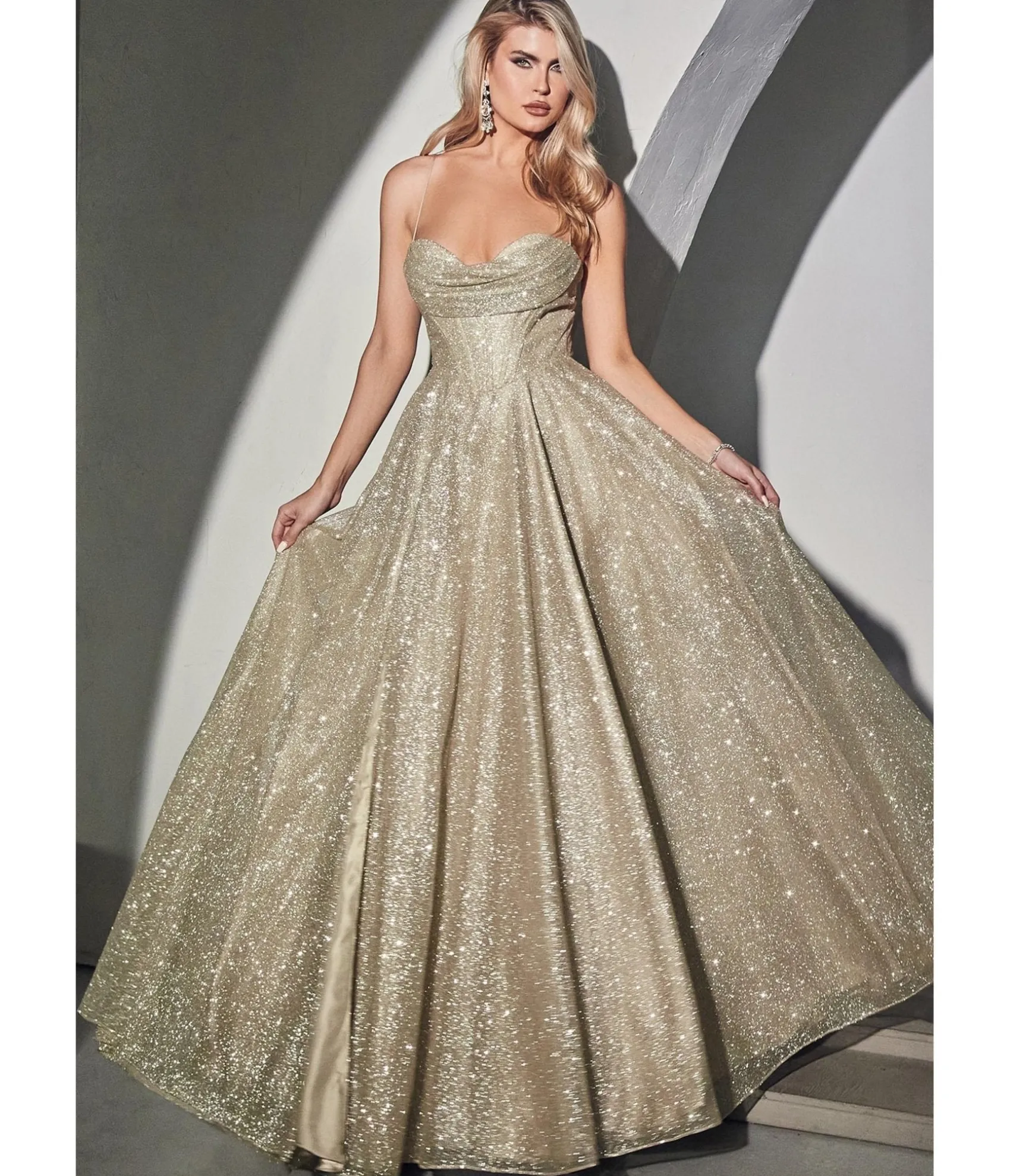 Unique Vintage Cinderella Divine Champagne Glitter Corset Prom Ball Gown Online