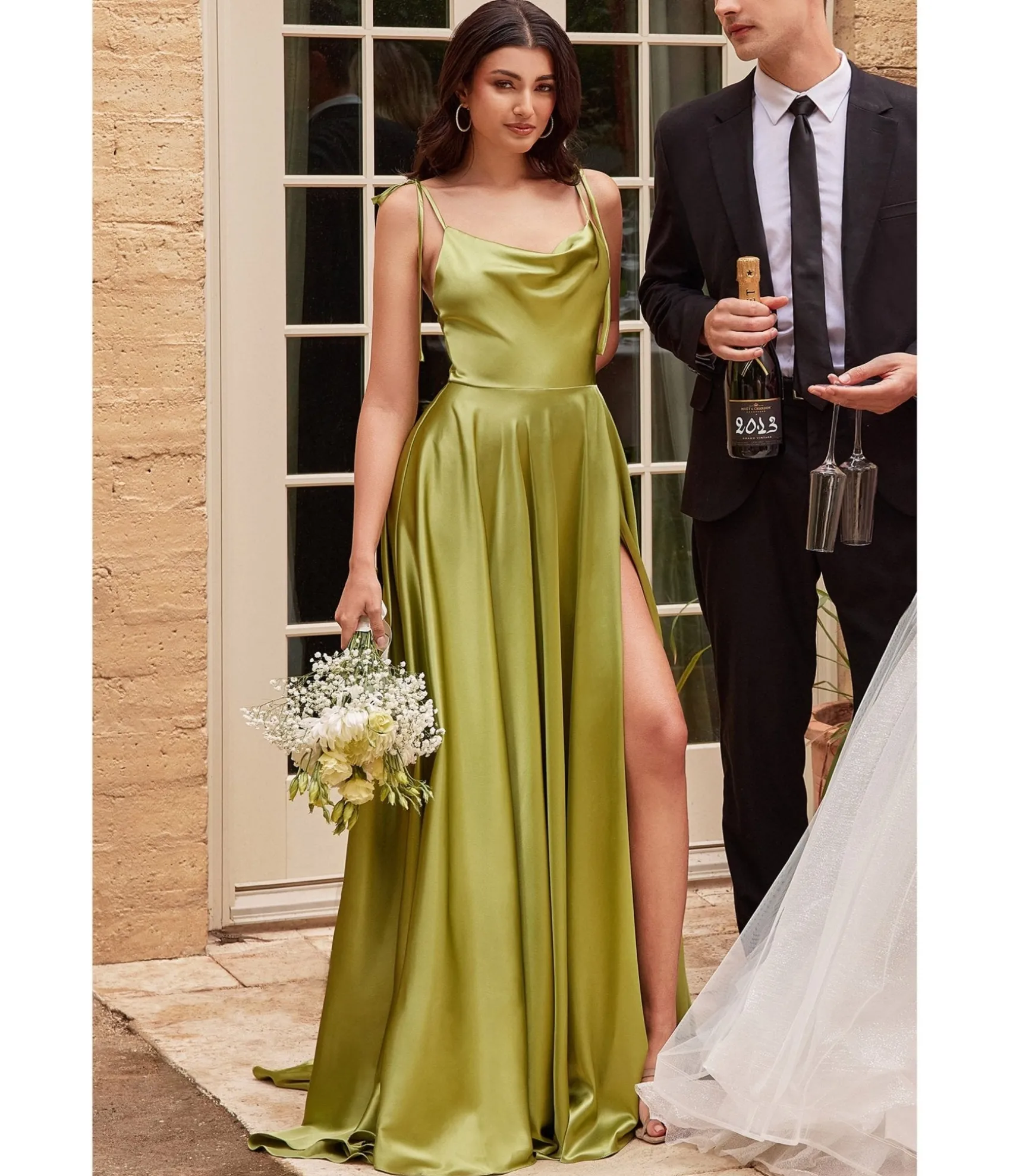 Unique Vintage Cinderella Divine Chartreuse Liquid Satin Prom Gown Store