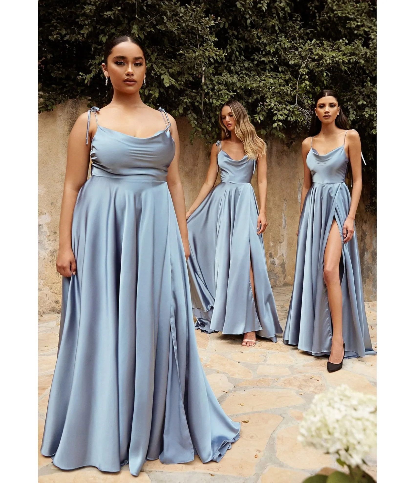 Unique Vintage Cinderella Divine Dusty Blue Liquid Satin Prom Gown Shop