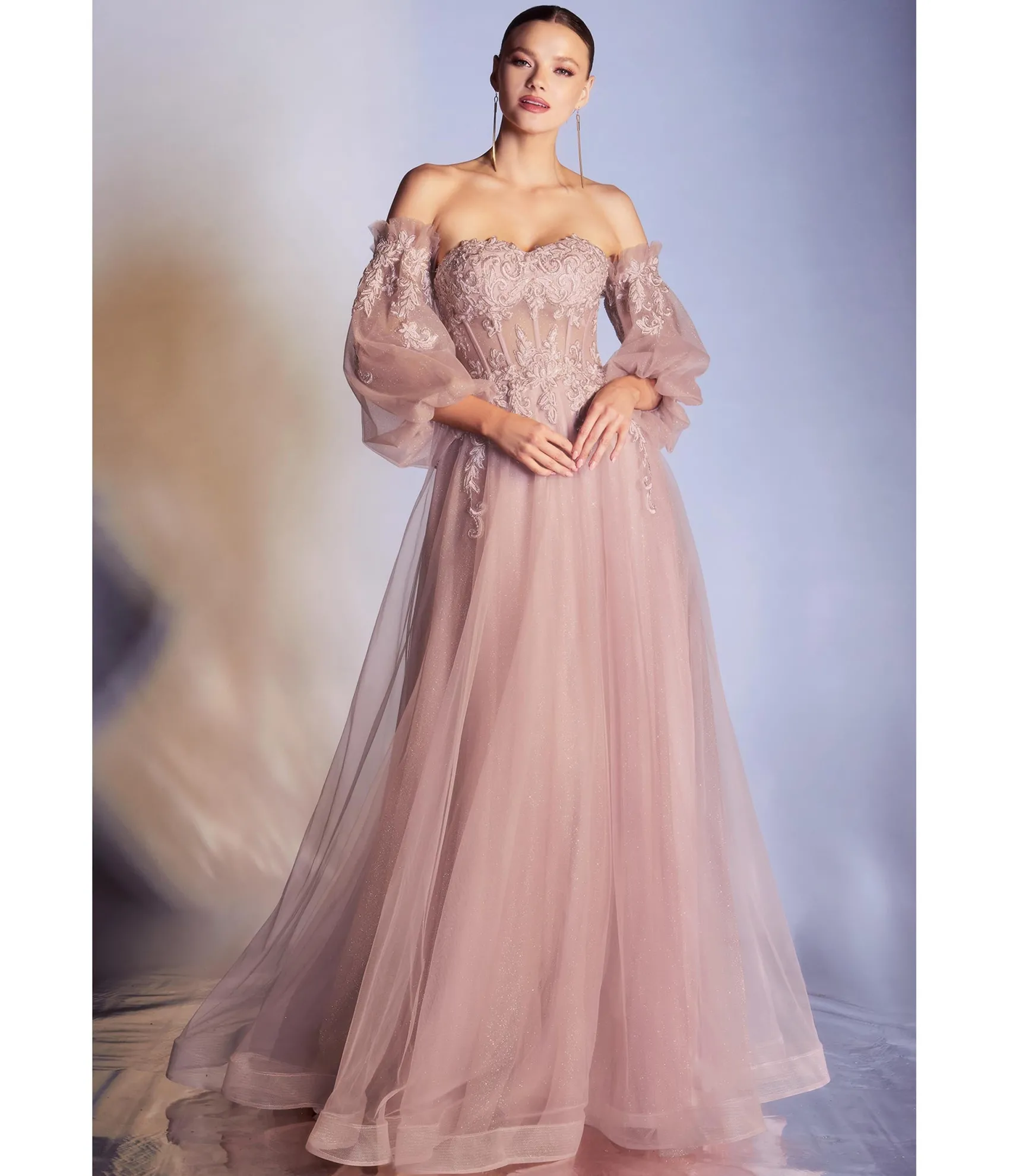 Unique Vintage Cinderella Divine Dusty Rose Glitter Off The Shoulder Corset Prom Gown Cheap