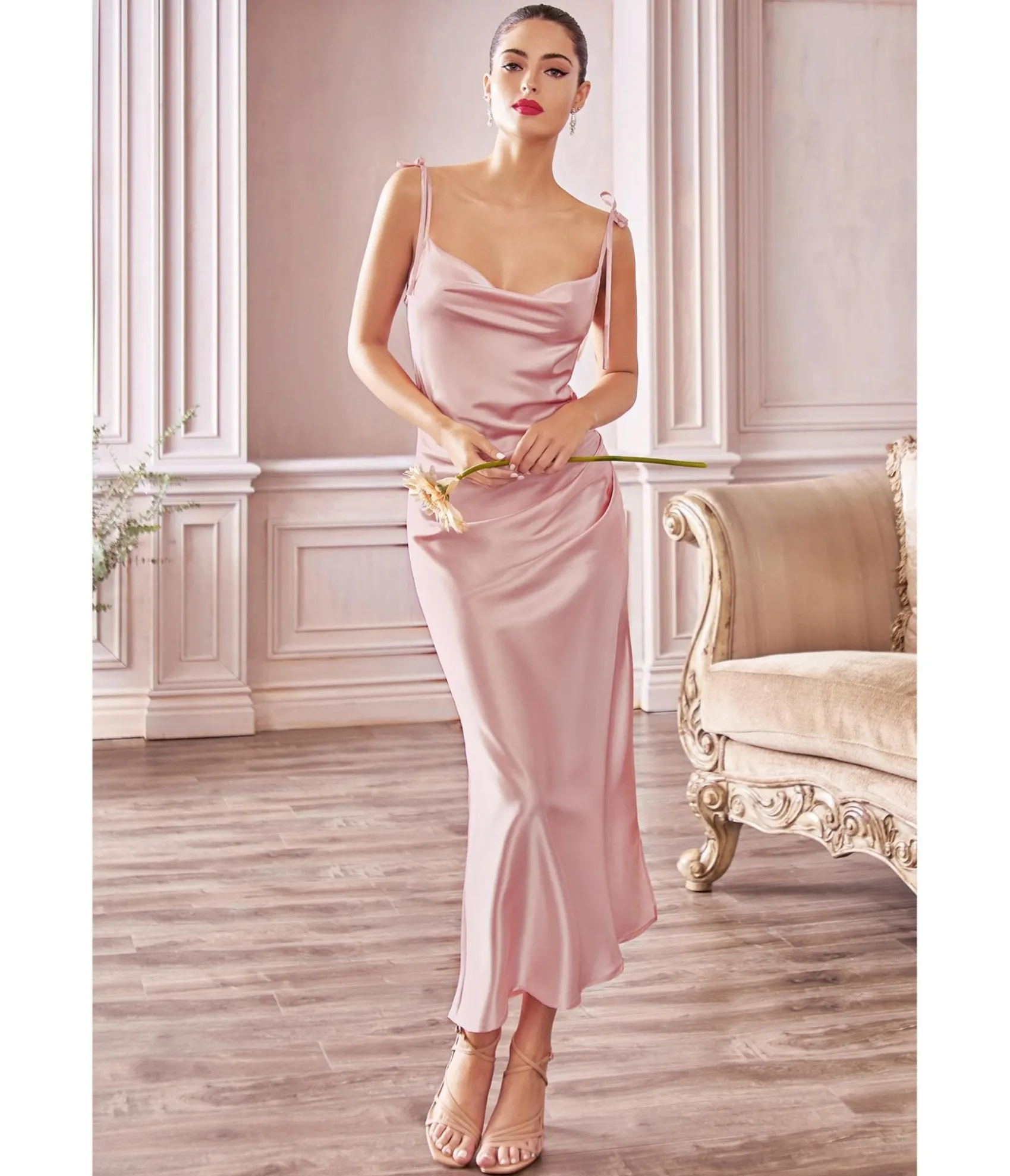 Unique Vintage Cinderella Divine Dusty Rose Satin Slip Homecoming Midi Dress Discount