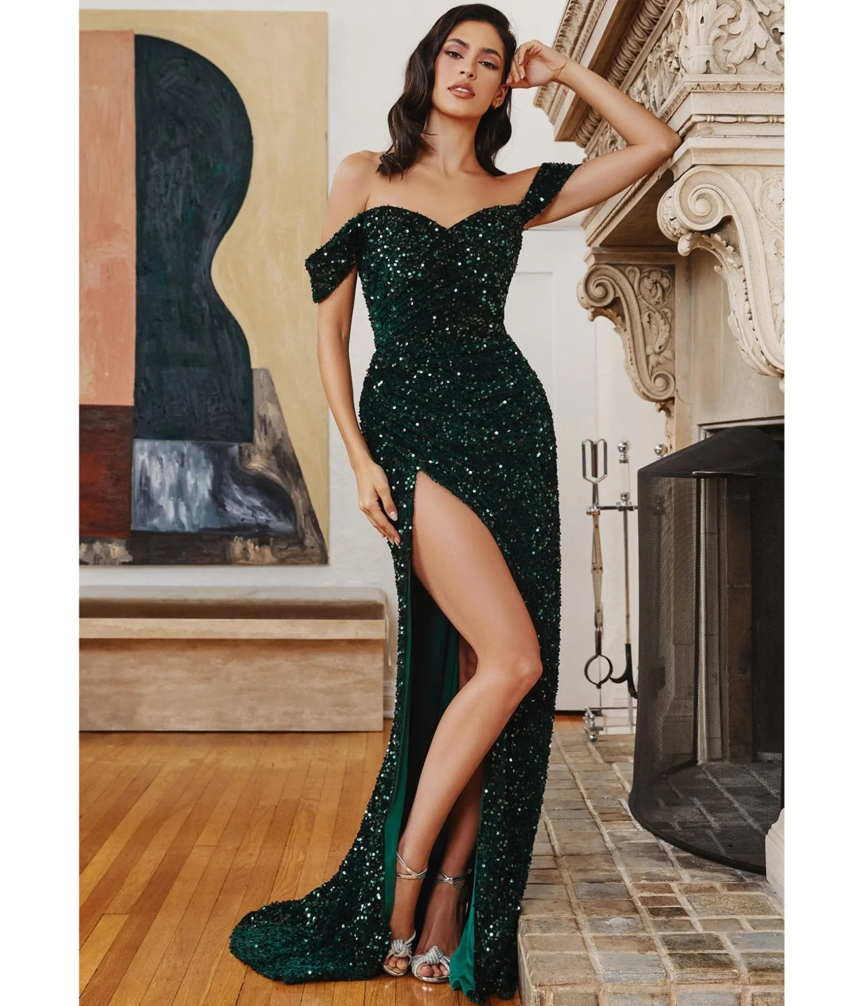 Unique Vintage Cinderella Divine Emerald Velvet Glittering Sequin Bridesmaid Gown Shop