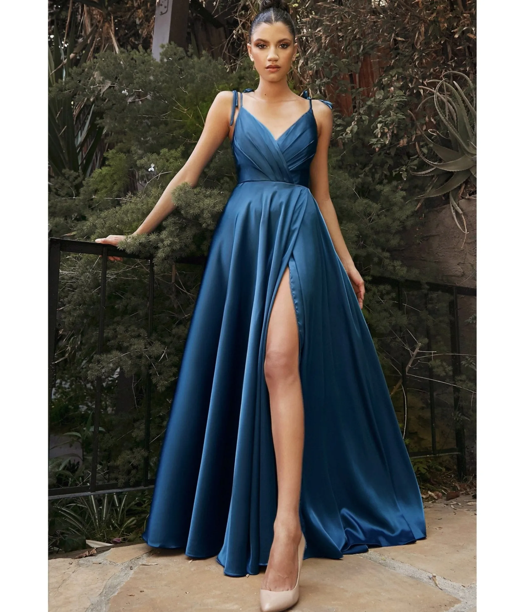 Unique Vintage Cinderella Divine French Navy Flowy Satin A-Line Bridesmaid Gown Best