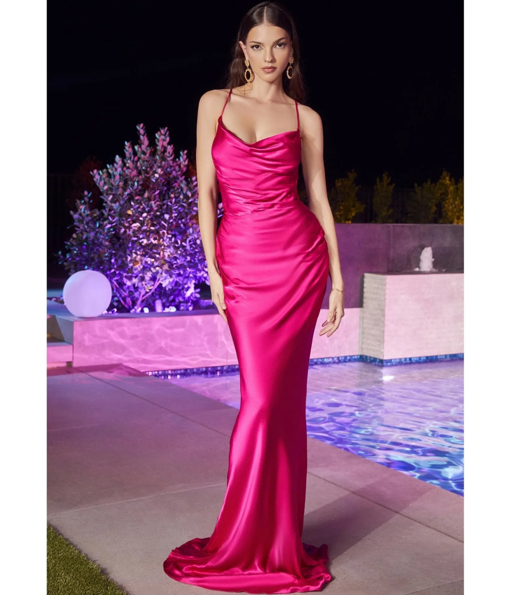 Unique Vintage Cinderella Divine Fuchsia Satin Fitted Slip Bridesmaid Gown Clearance