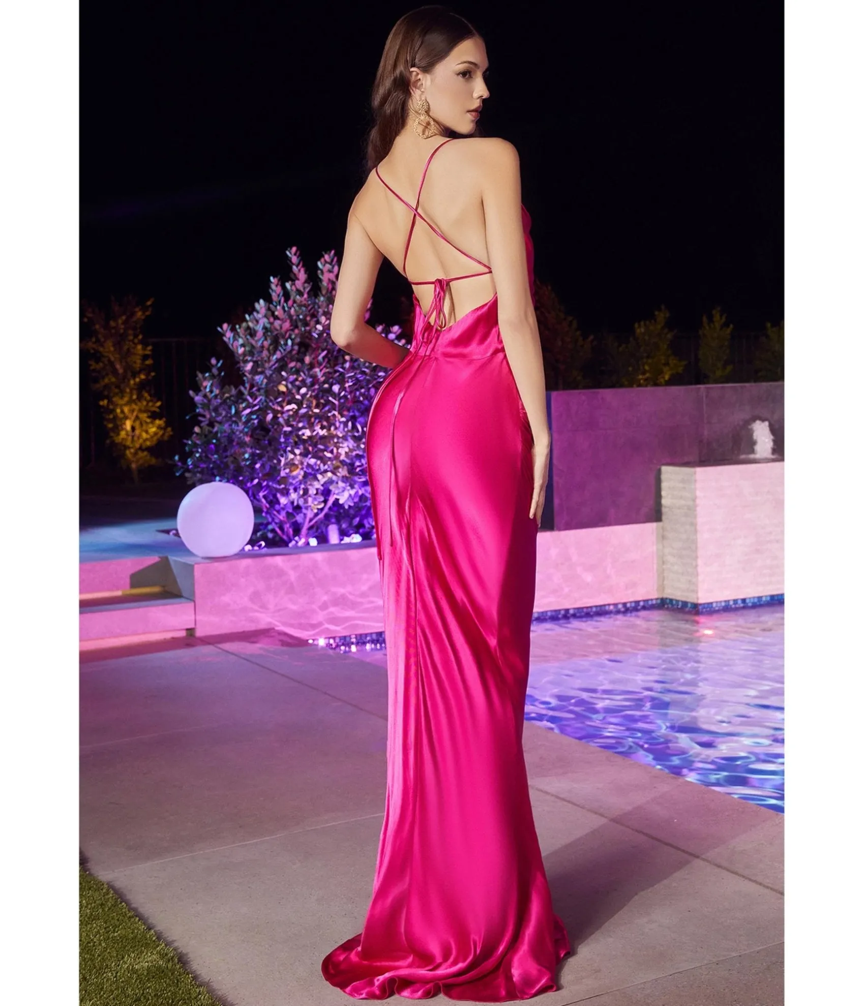 Unique Vintage Cinderella Divine Fuchsia Satin Fitted Slip Bridesmaid Gown Clearance