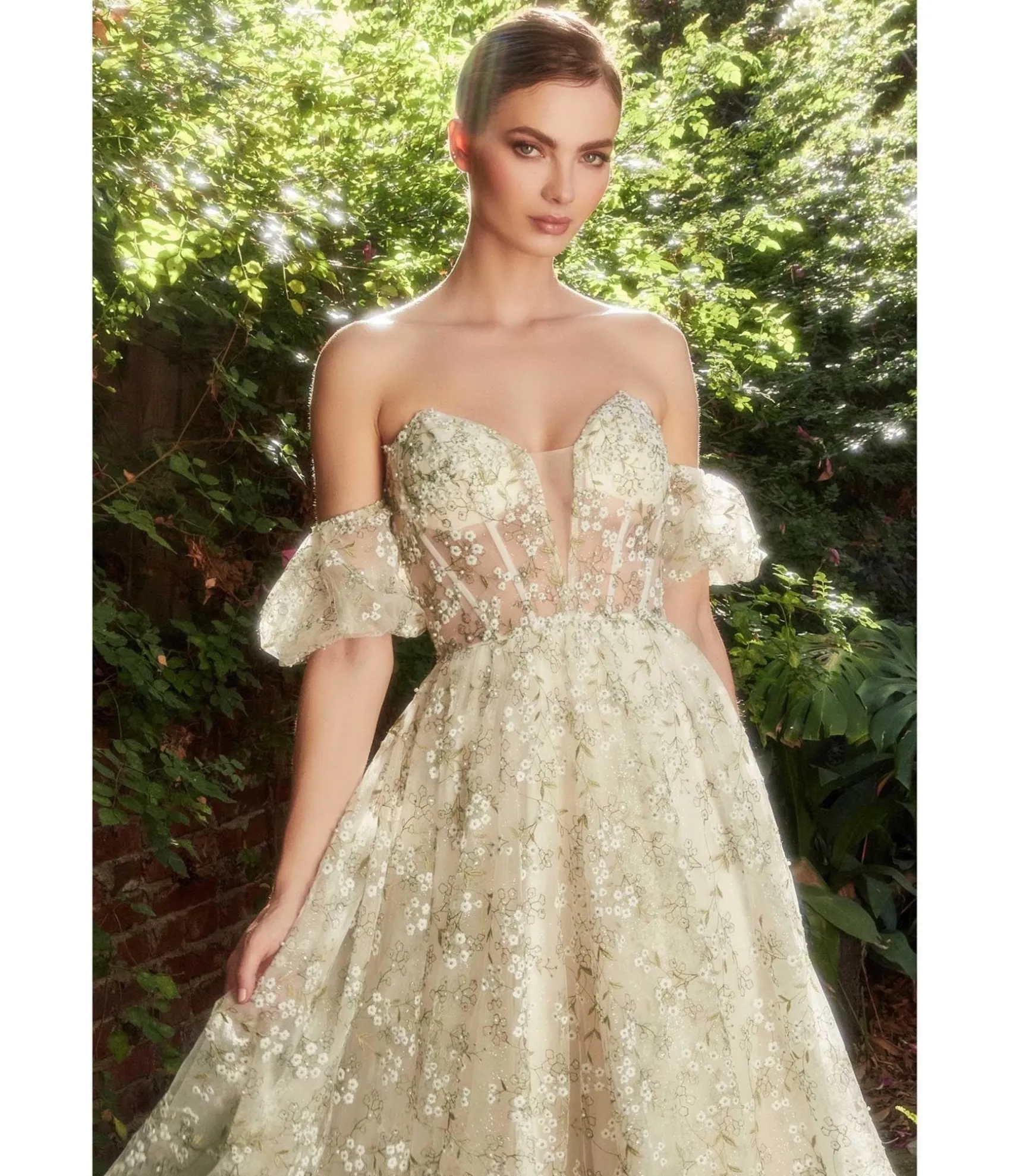 Unique Vintage Cinderella Divine Green Romantic Floral Organza Tea Length Bridesmaid Gown Outlet