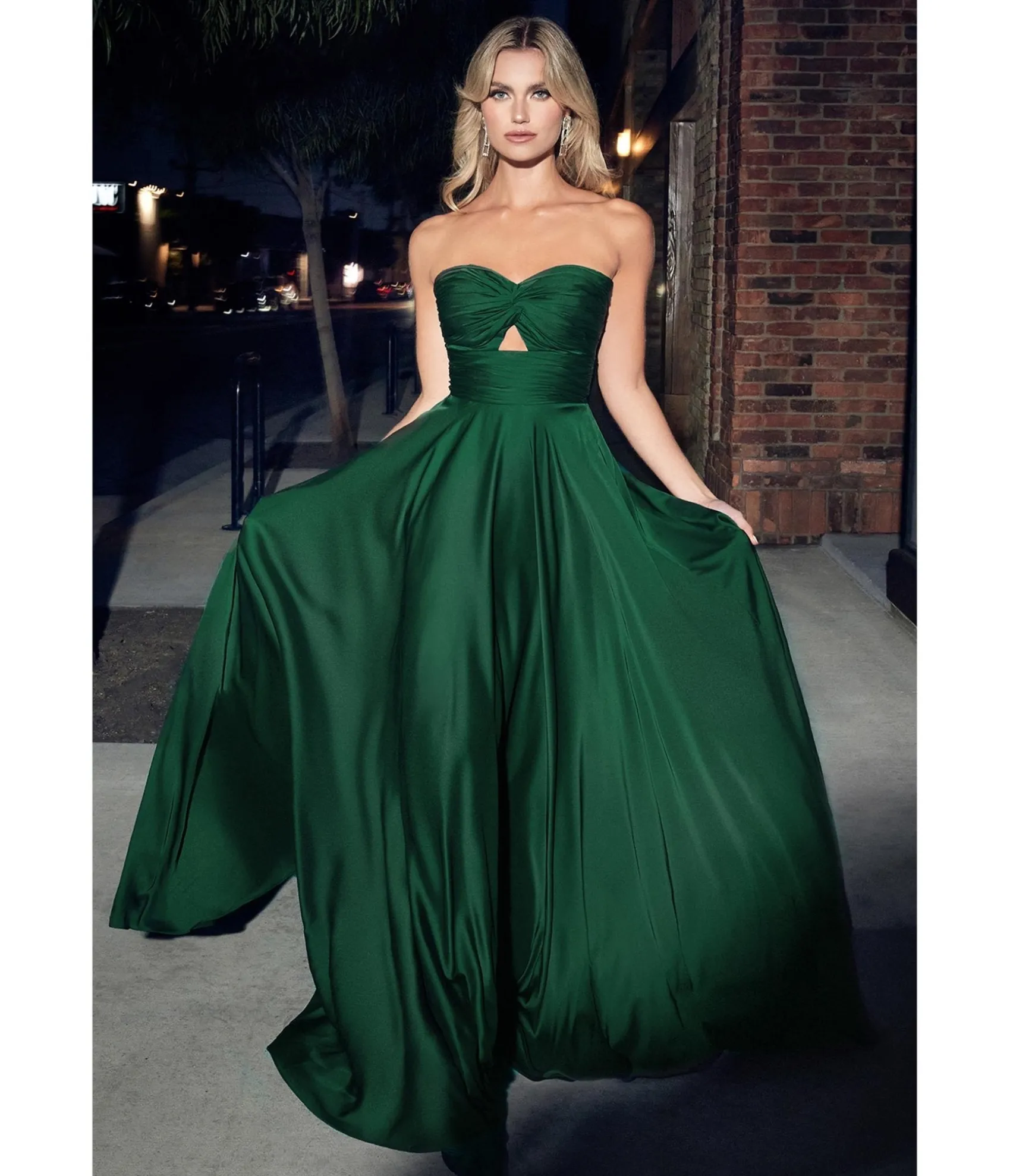 Unique Vintage Cinderella Divine Hunter Green Satin Strapless Keyhole Evening Gown Clearance