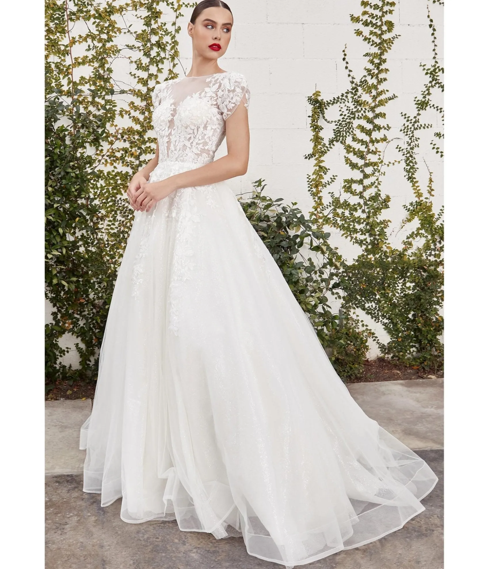 Unique Vintage Cinderella Divine Ivory Floral Glitter Tulle Bridal Ball Gown Cheap