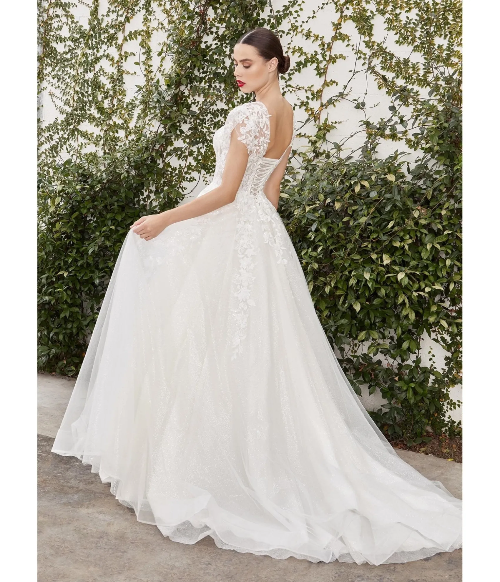 Unique Vintage Cinderella Divine Ivory Floral Glitter Tulle Bridal Ball Gown Cheap