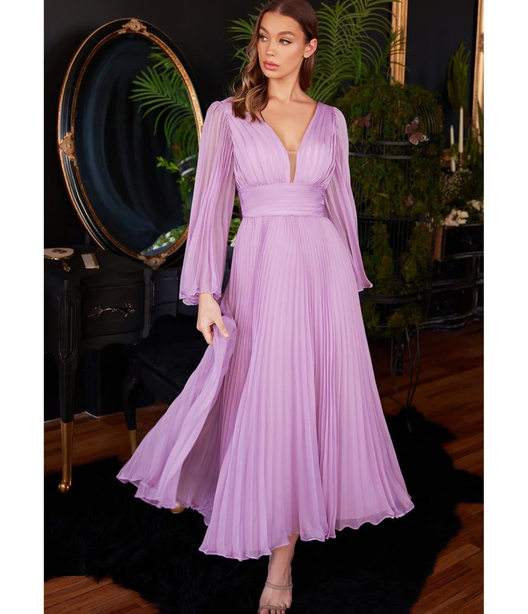 Unique Vintage Cinderella Divine Lavender Pleated Midi Bridesmaid Dress Discount