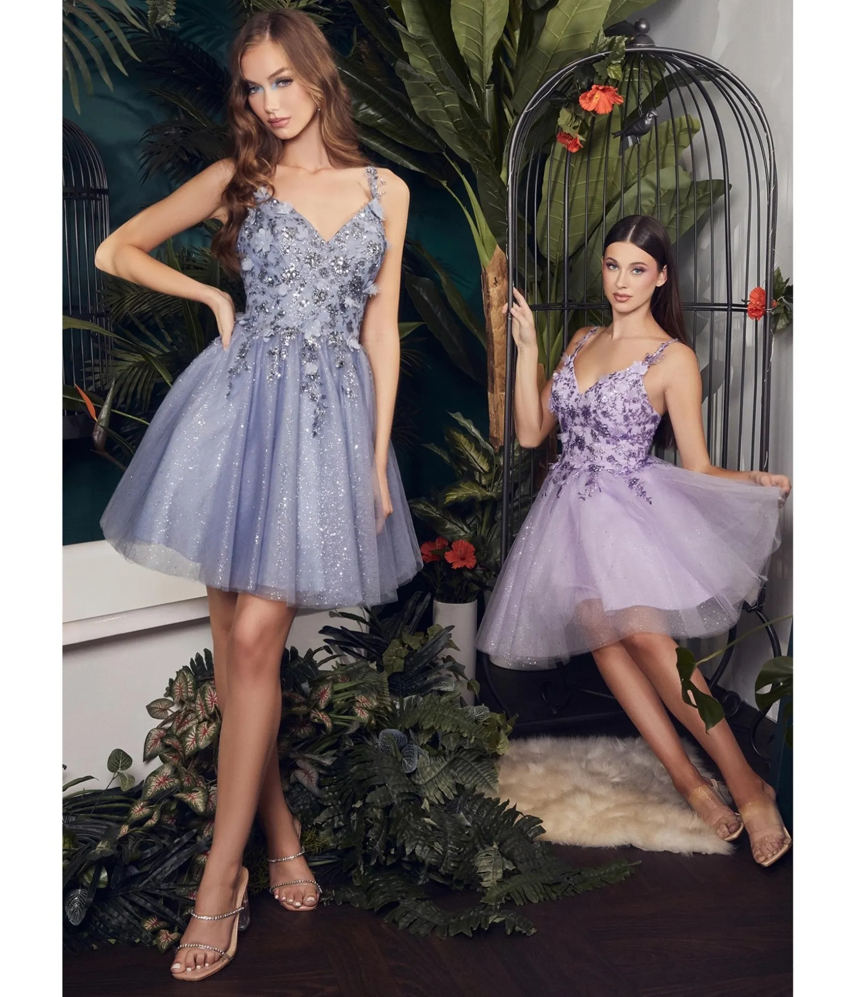 Unique Vintage Cinderella Divine Lavender Rhinestone 3D Floral & Tulle Flare Homecoming Dress Outlet