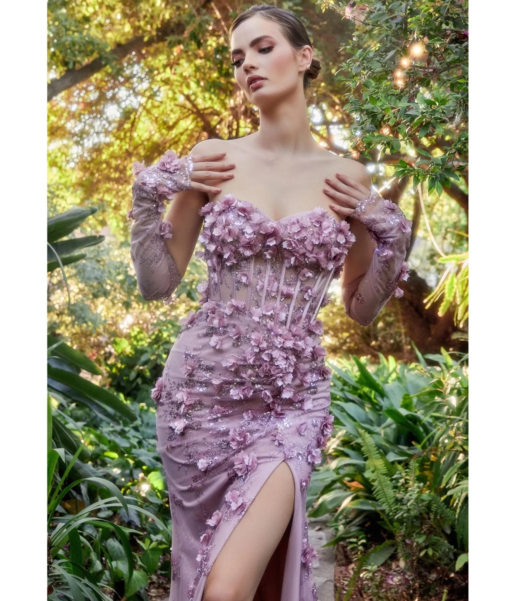 Unique Vintage Cinderella Divine Mauve Hydrangea Embellished Corset Mermaid Evening Gown Best Sale