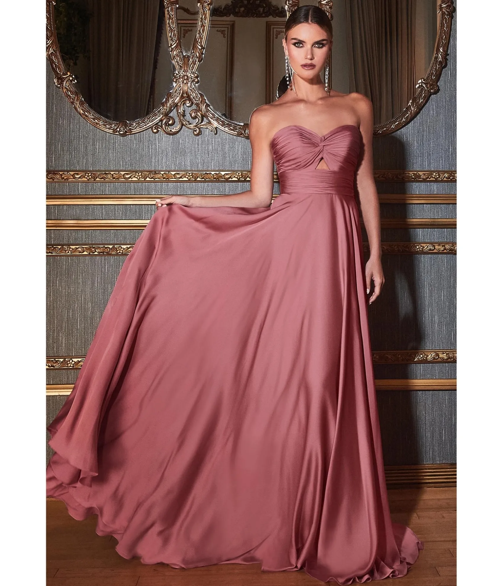 Unique Vintage Cinderella Divine Mauve Rose Satin Strapless Keyhole Evening Gown Cheap