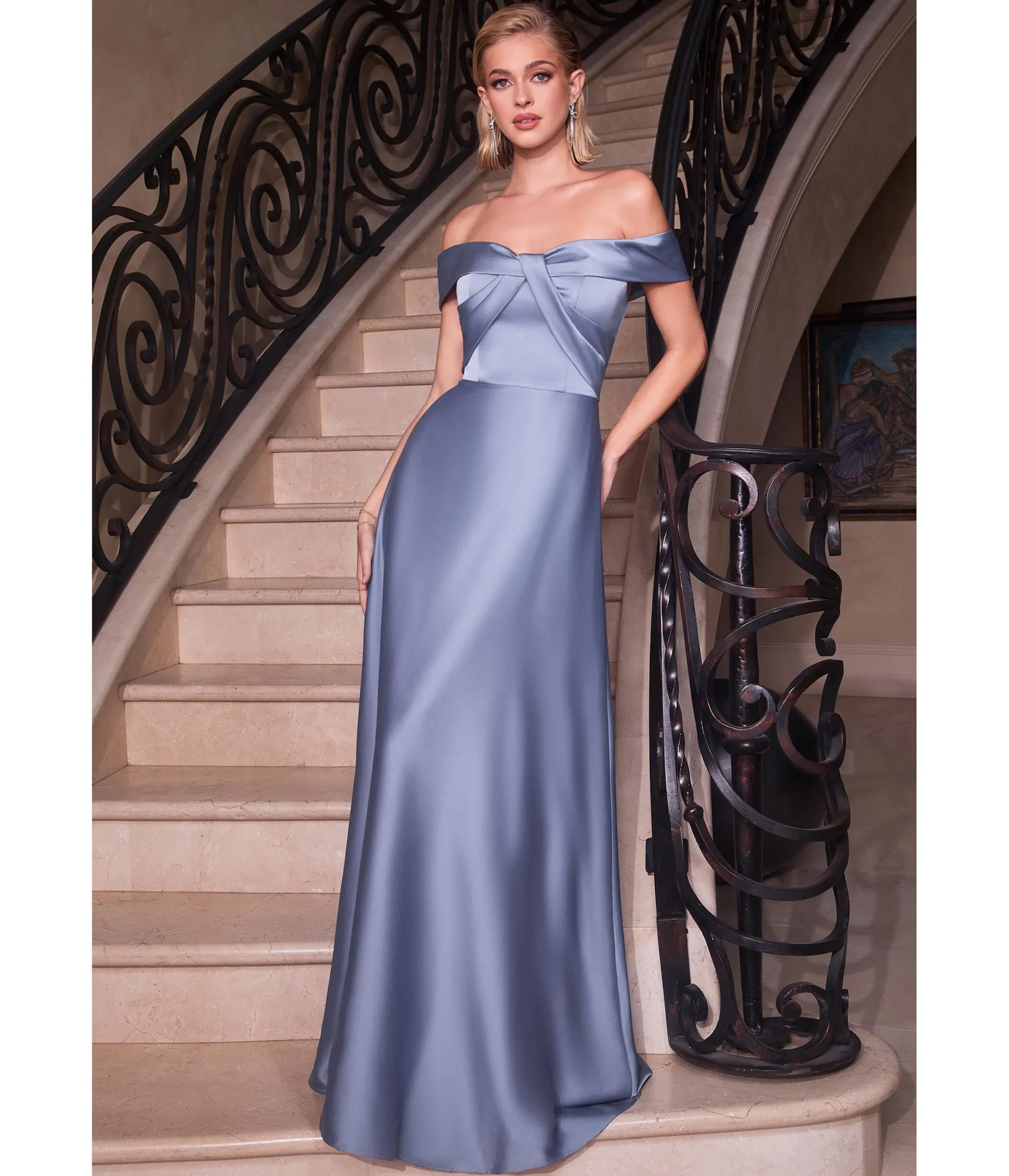Unique Vintage Cinderella Divine Paris Blue Satin Off The Shoulder Prom Gown Best