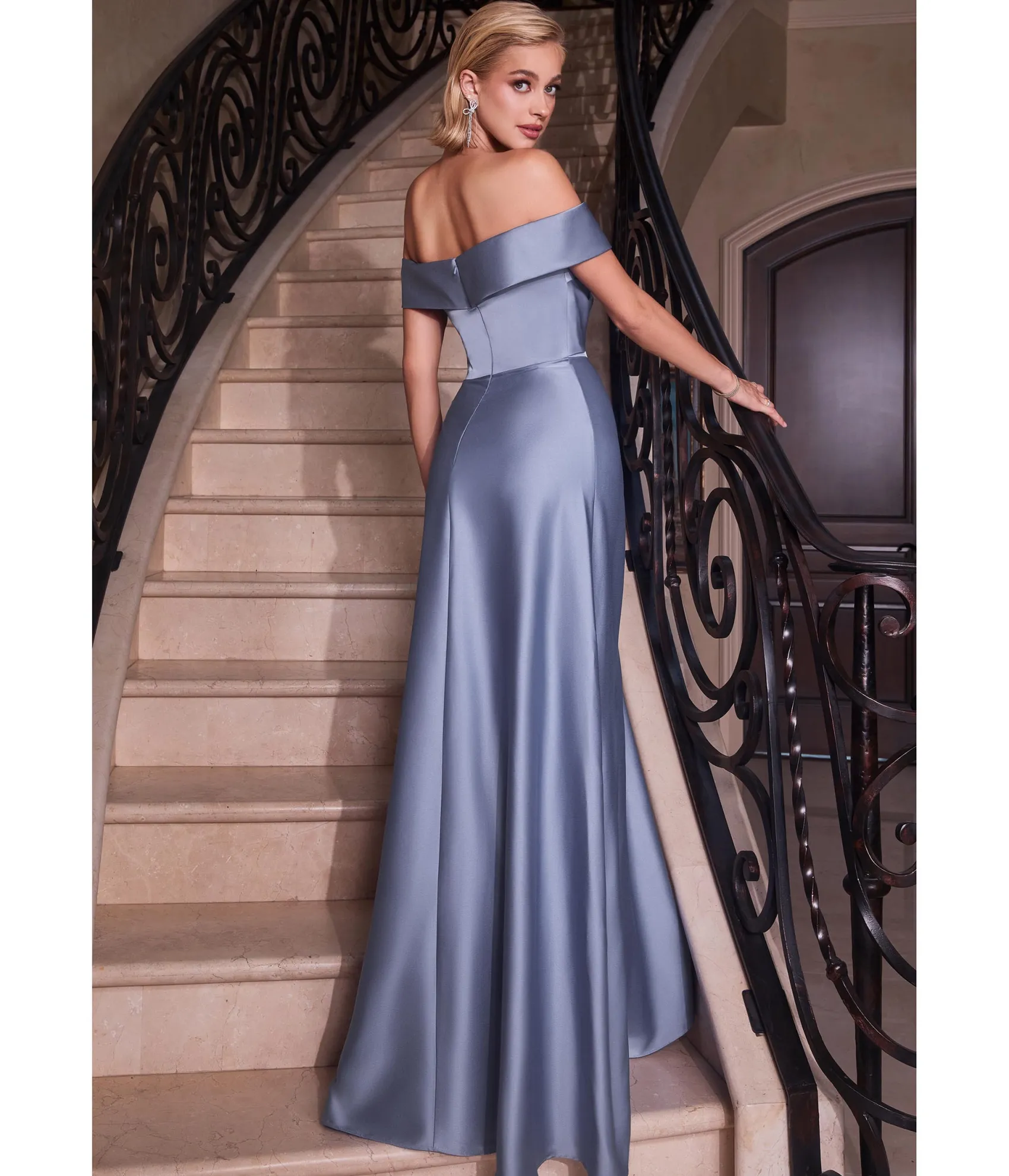Unique Vintage Cinderella Divine Paris Blue Satin Off The Shoulder Prom Gown Best