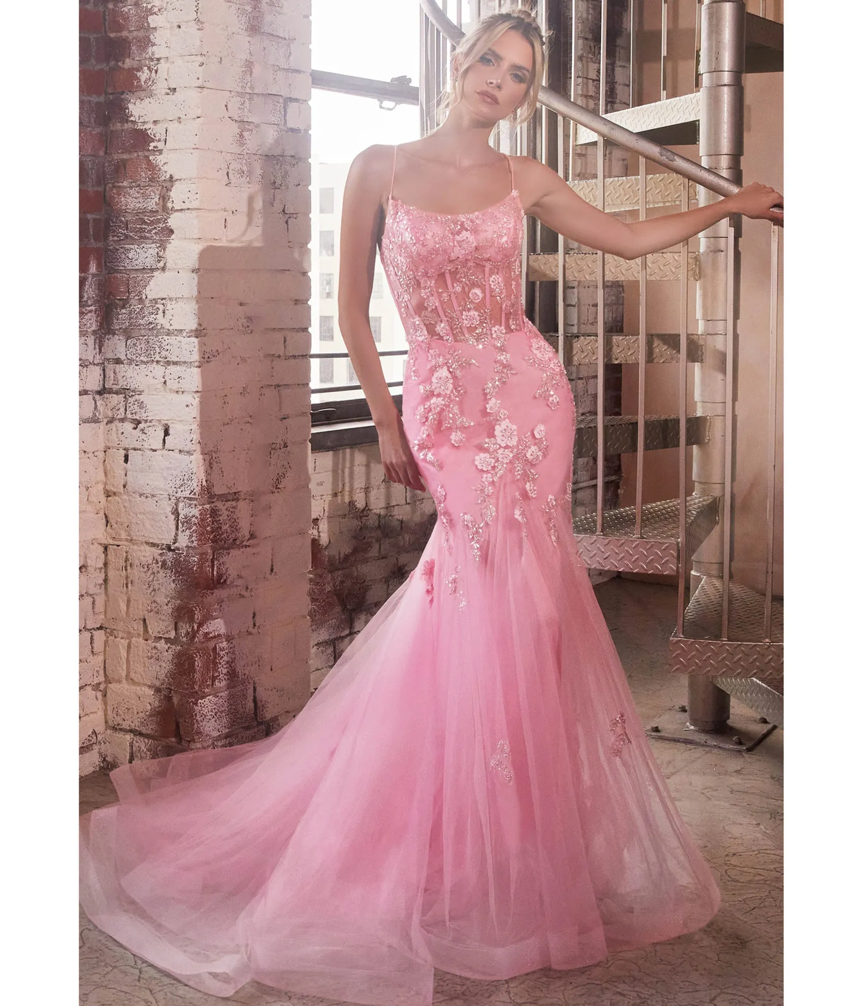 Unique Vintage Cinderella Divine Pink Floral & Beaded Corset Mermaid Gown Shop