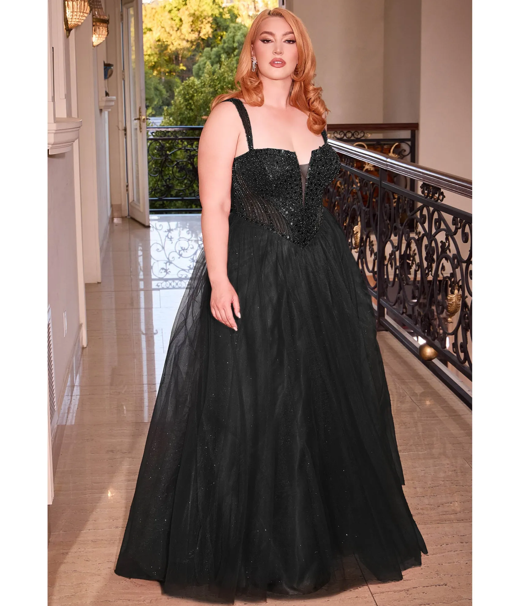 Unique Vintage Cinderella Divine Plus Size Black Glitter Bodice & Tulle Prom Ball Gown Sale