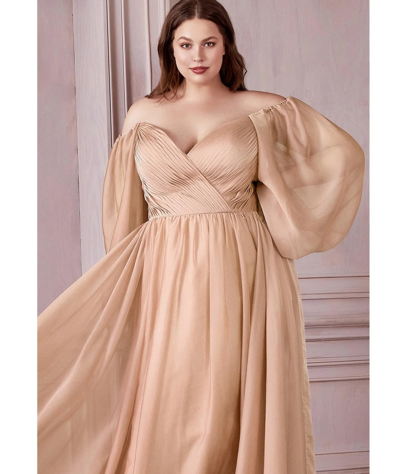 Unique Vintage Cinderella Divine Plus Size Champagne Chiffon Sweetheart Bridesmaid Goddess Gown Outlet