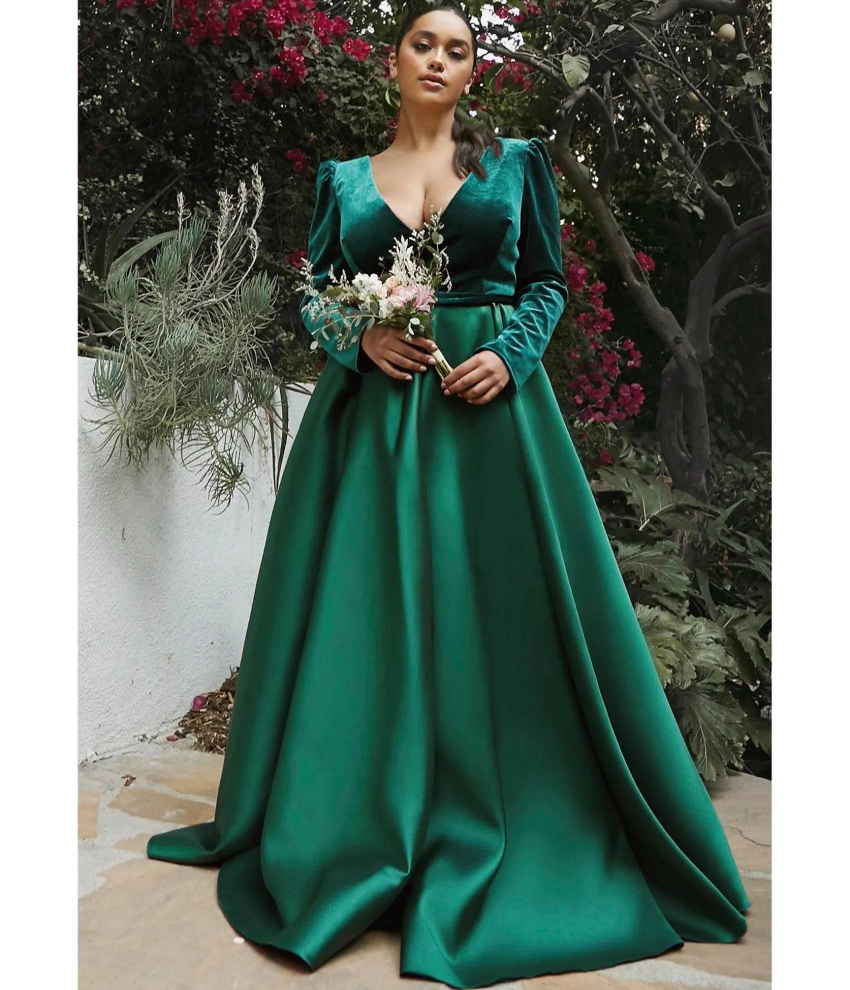 Unique Vintage Cinderella Divine Plus Size Emerald Long Sleeve Bridesmaid Gown Sale