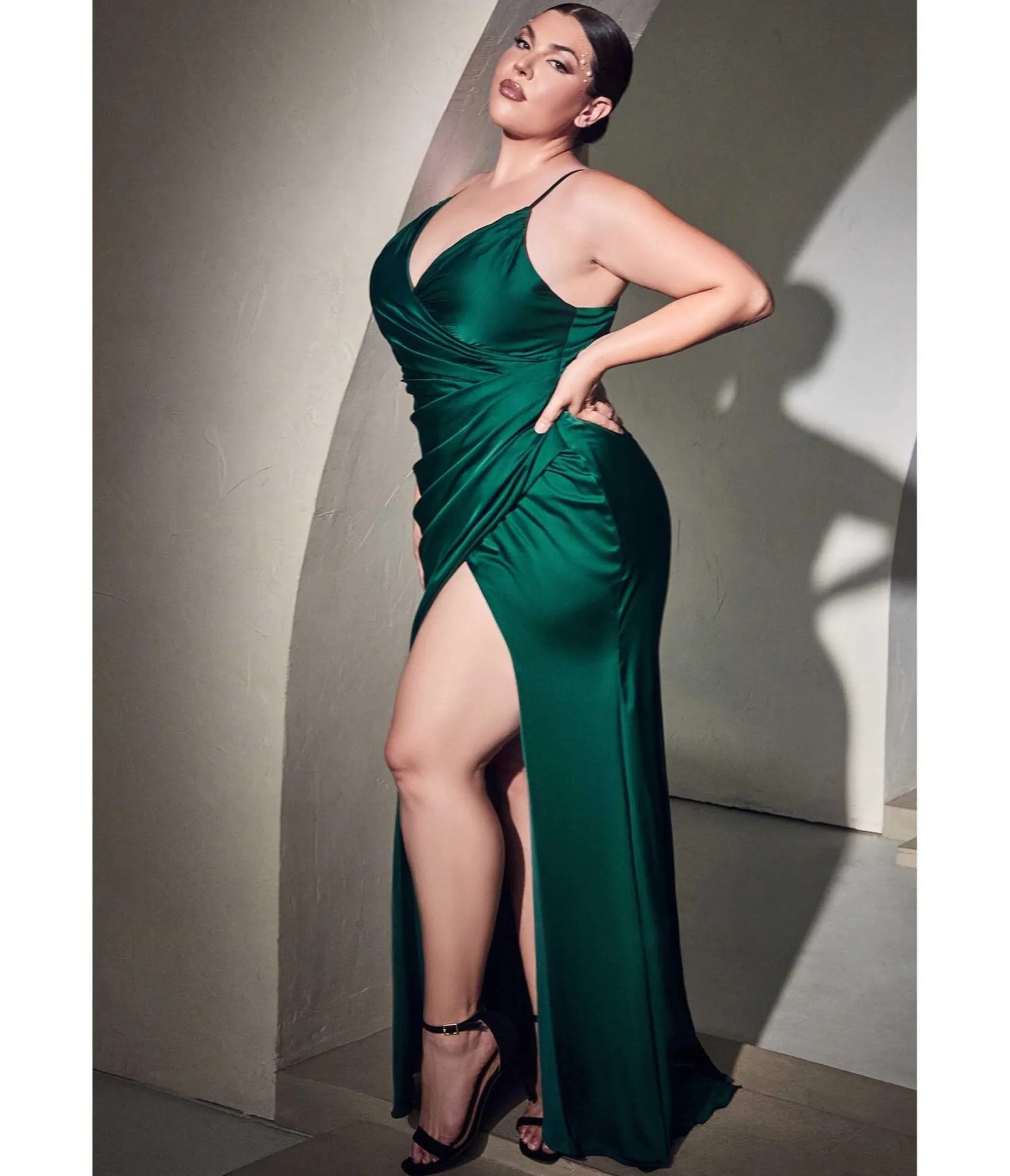 Unique Vintage Cinderella Divine Plus Size Emerald Ruched Satin Mystique Bridesmaid Gown Best Sale