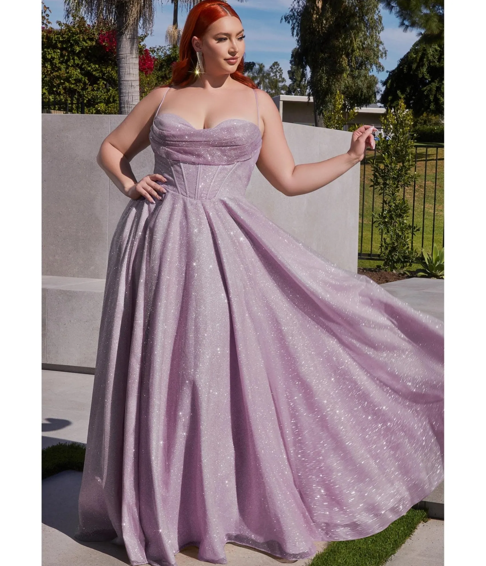 Unique Vintage Cinderella Divine Plus Size Lavender Glitter Corset Prom Ball Gown Best Sale