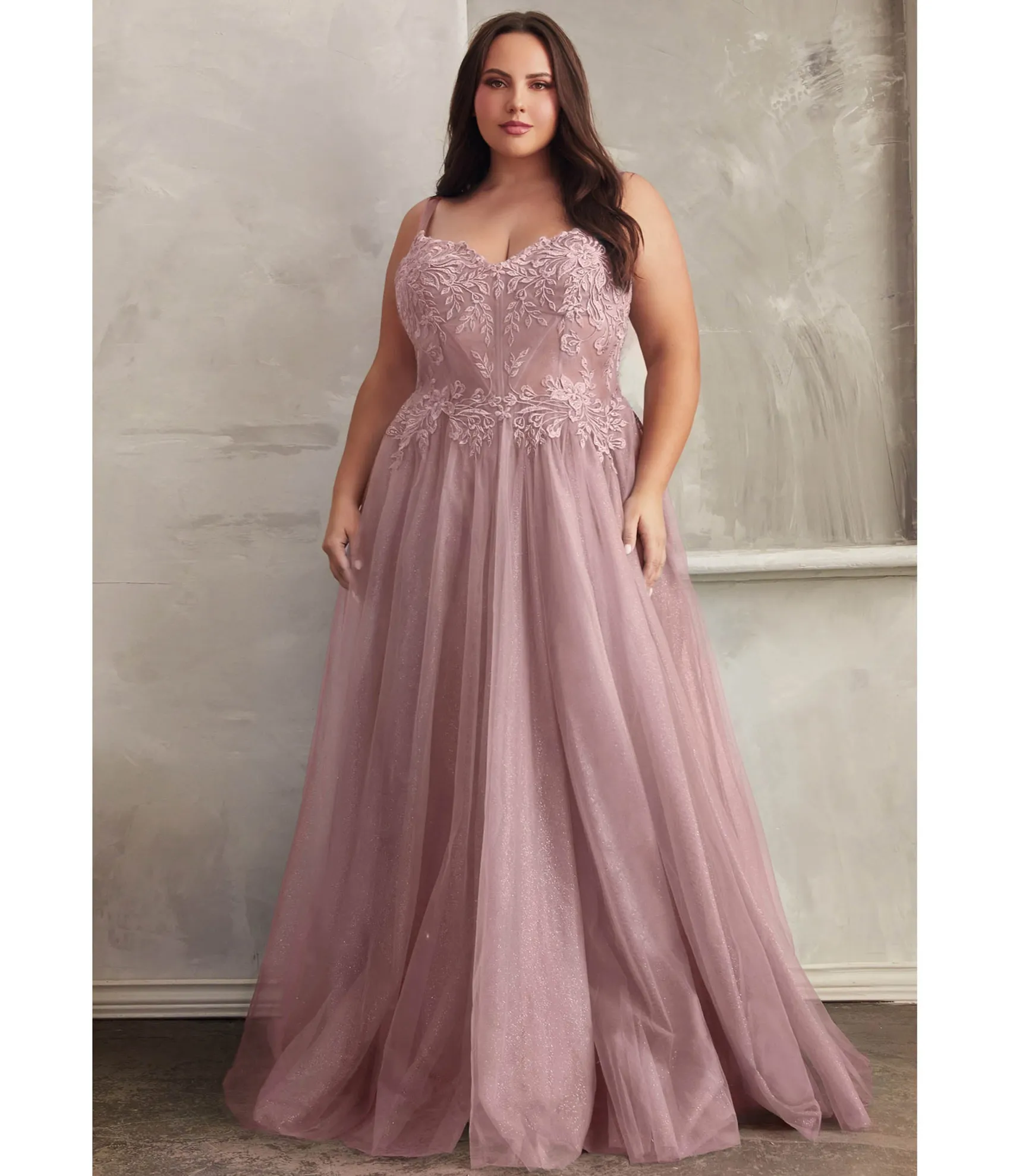 Unique Vintage Cinderella Divine Plus Size Mauve Foliage Applique Corset Tulle Gown Discount