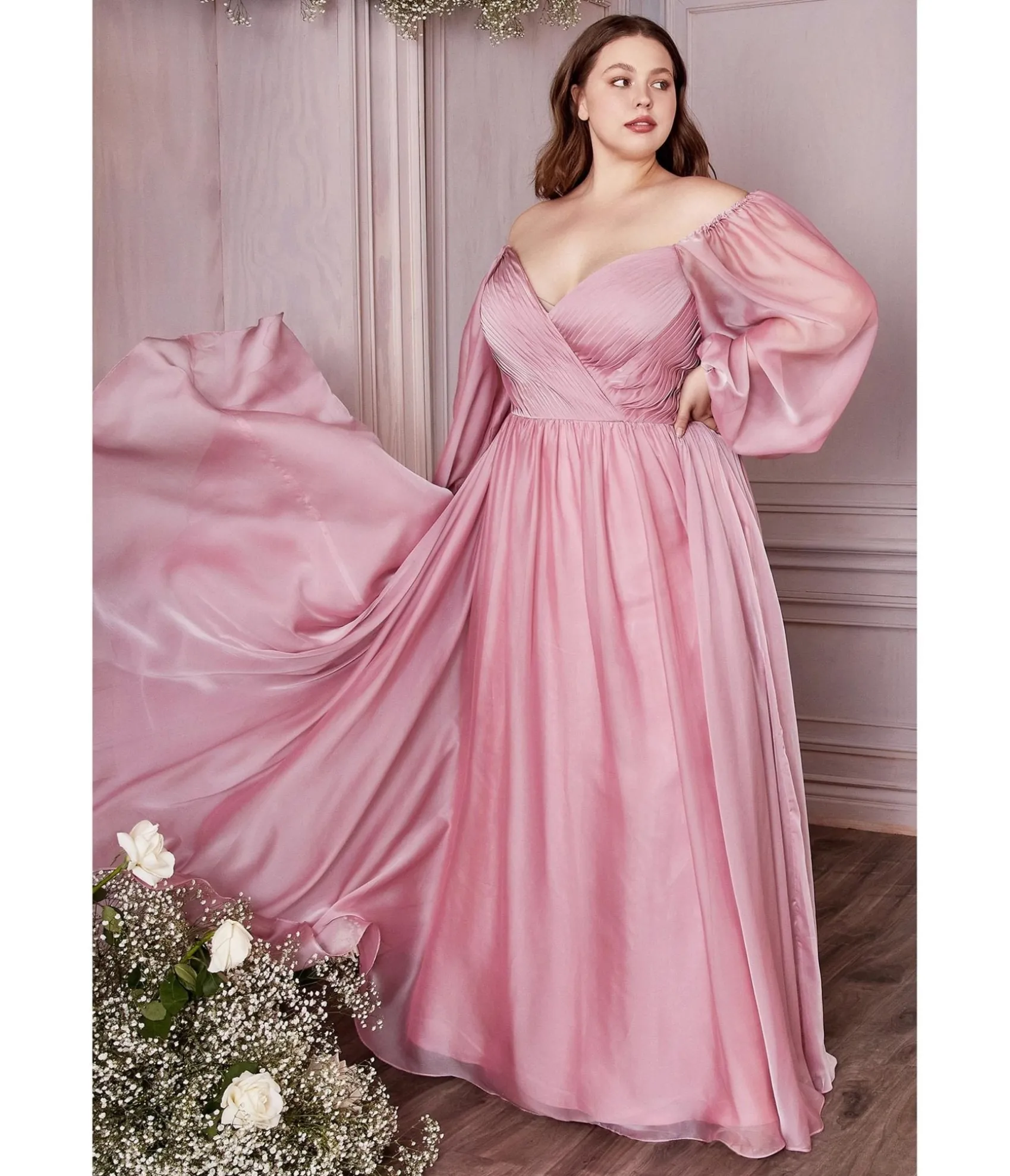 Unique Vintage Cinderella Divine Plus Size Petal Blush Chiffon Sweetheart Bridesmaid Goddess Gown Online