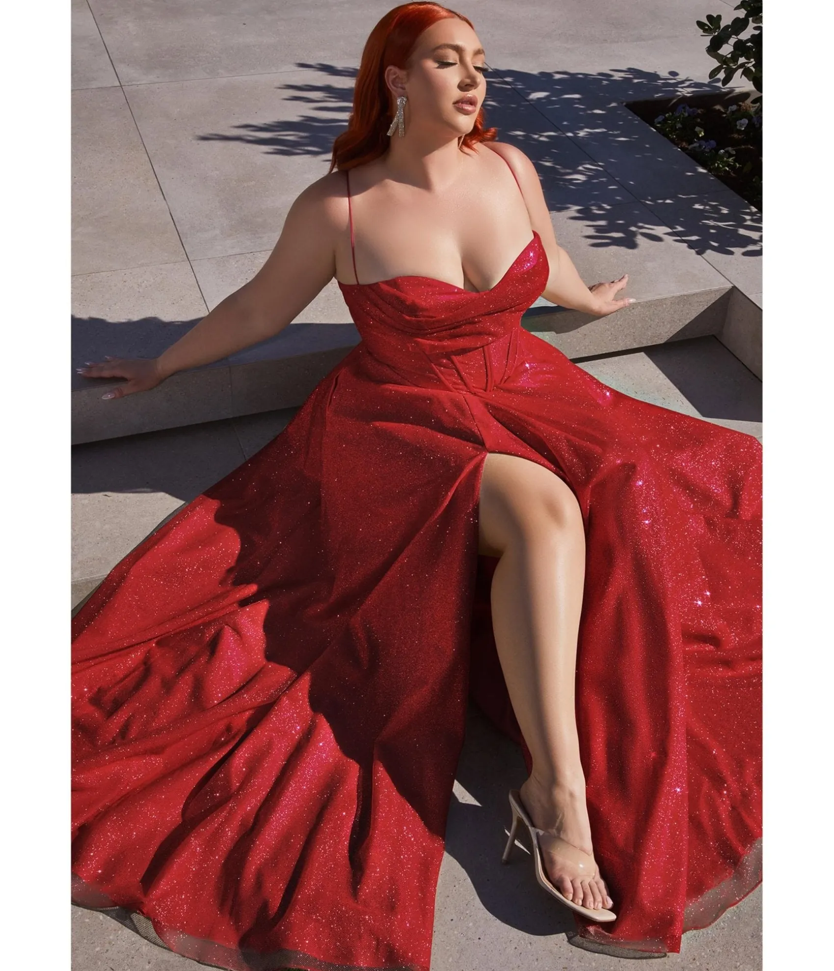 Unique Vintage Cinderella Divine Plus Size Red Glitter Corset Prom Ball Gown Online