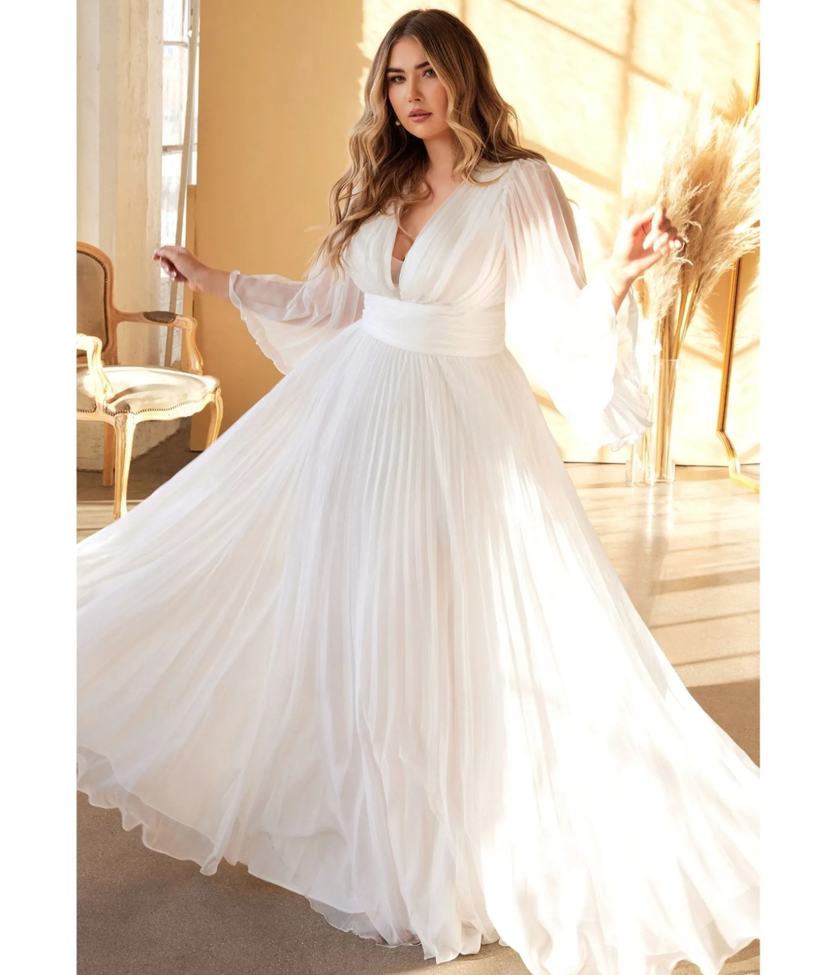 Unique Vintage Cinderella Divine Plus Size White Pleated Bridal Dress Discount