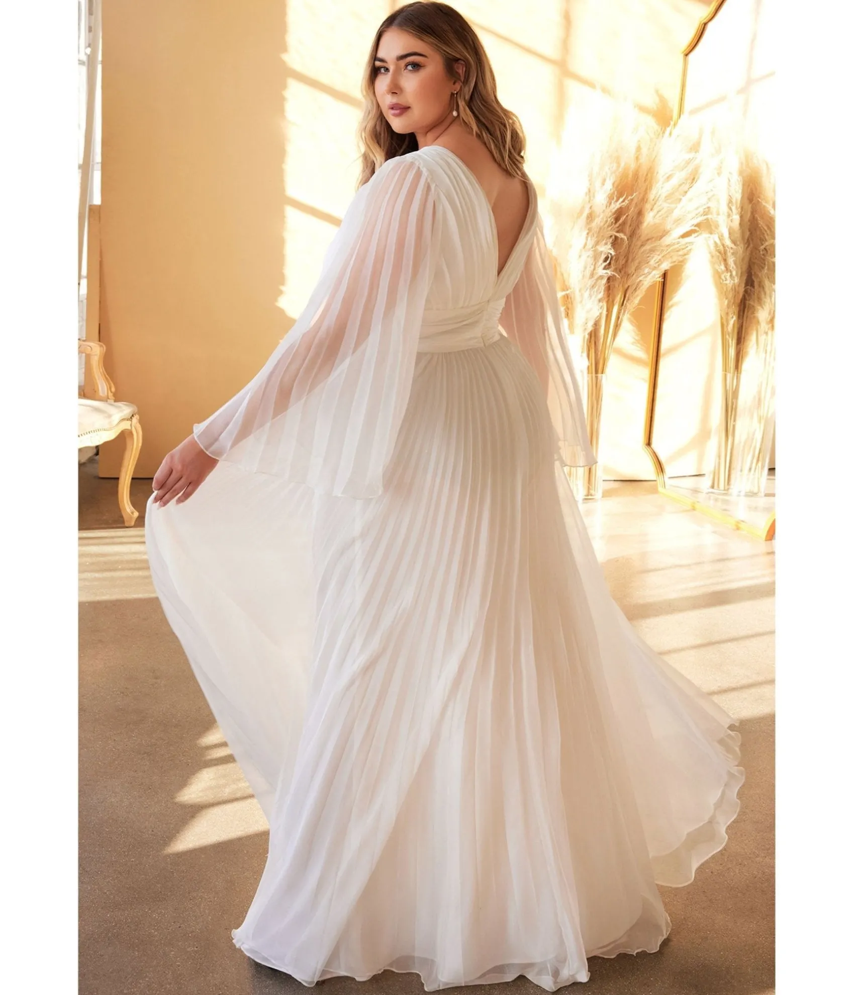 Unique Vintage Cinderella Divine Plus Size White Pleated Bridal Dress Discount