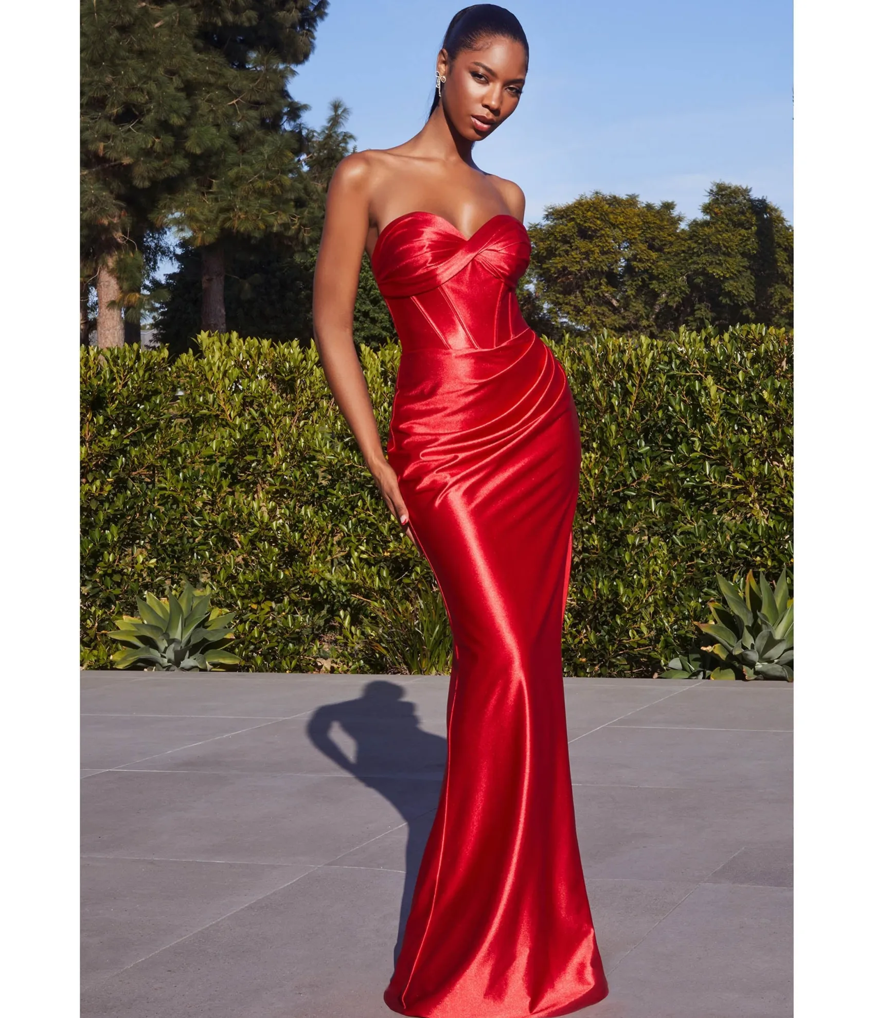 Unique Vintage Cinderella Divine Red Satin Strapless Corset Lace Up Back Evening Gown Outlet