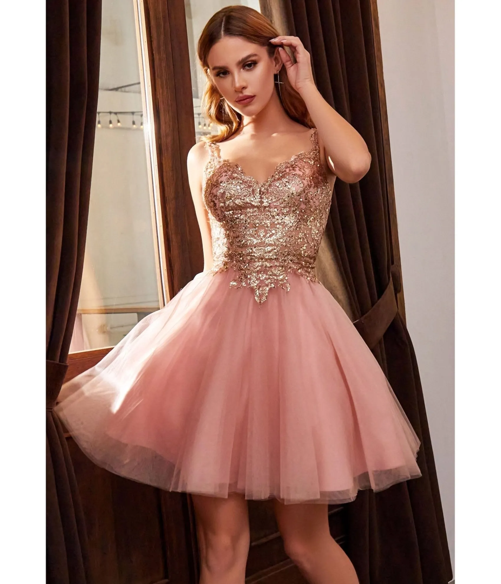 Unique Vintage Cinderella Divine Rose Gold Embellished Tulle Mini Homecoming Dress Best