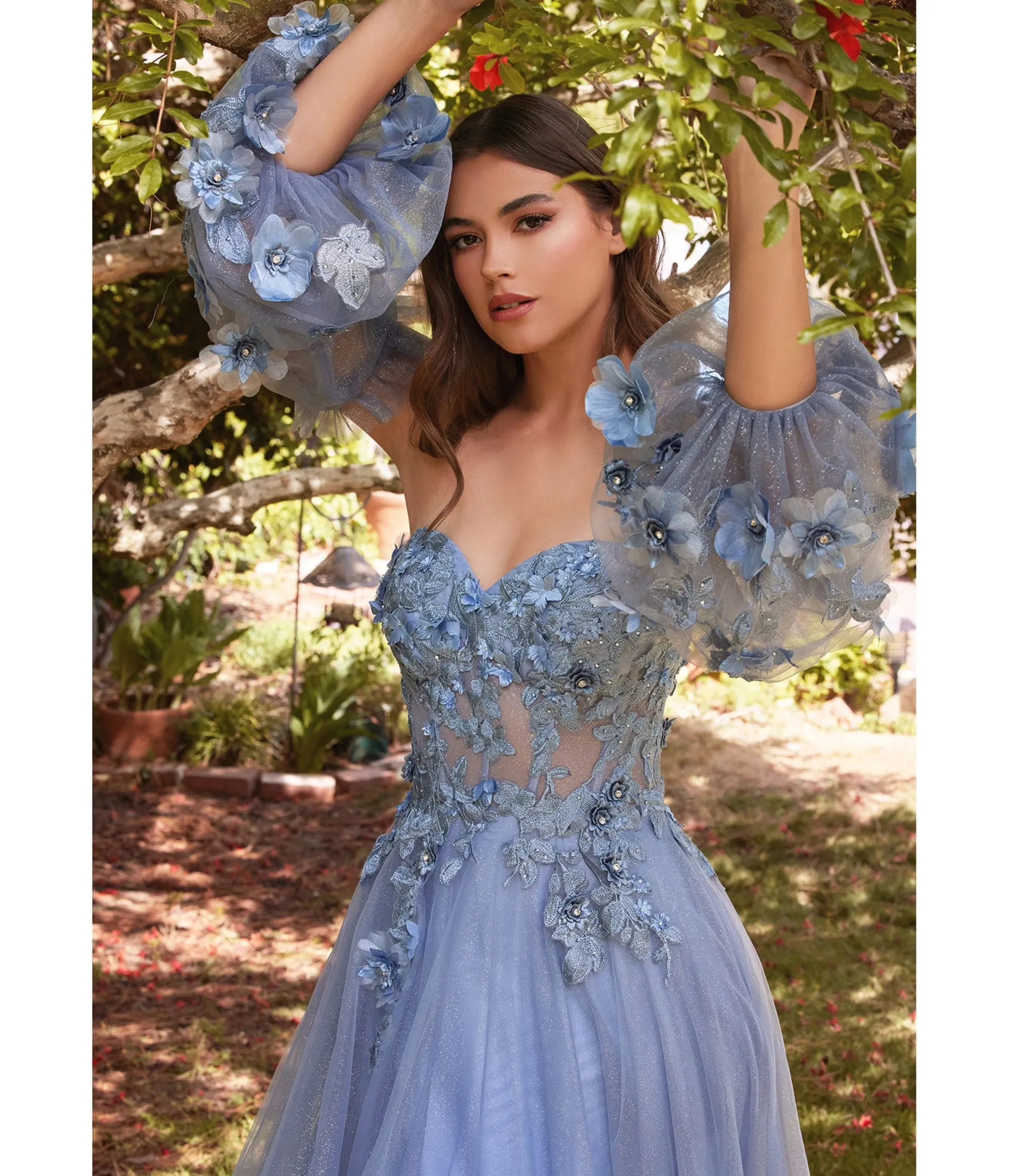 Unique Vintage Cinderella Divine Smokey Blue Floral Off The Shoulder Fairytale Prom Dress Shop