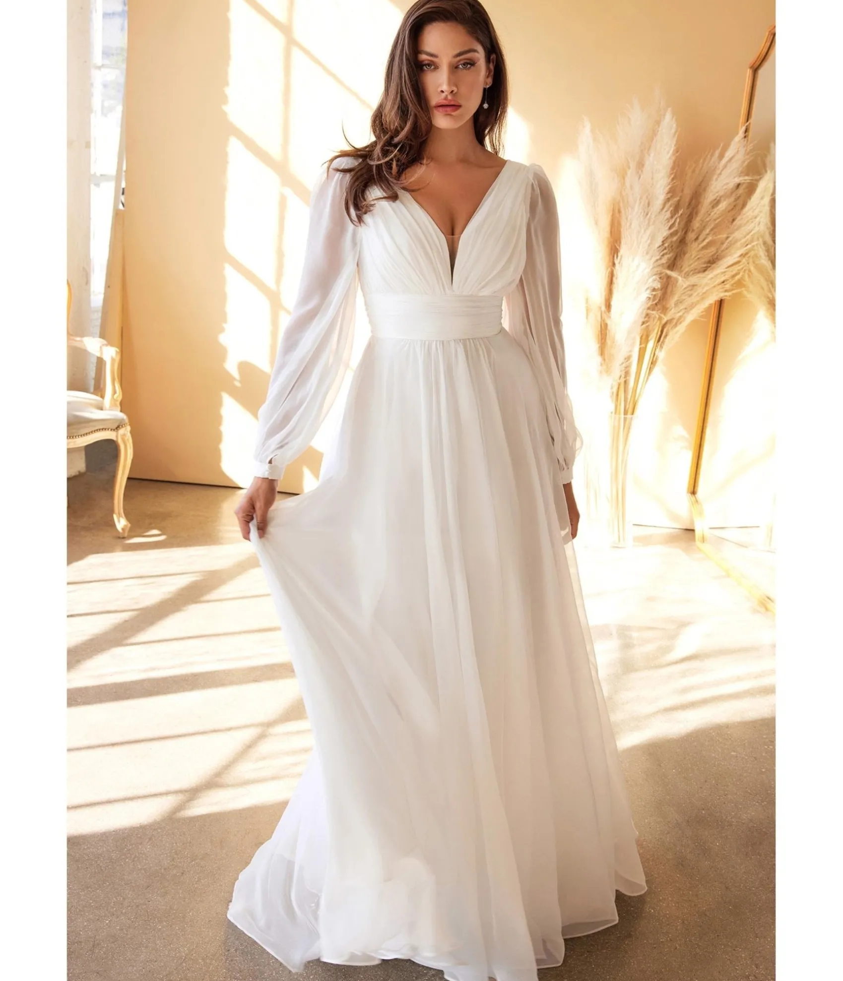 Unique Vintage Cinderella Divine White Chiffon Sleeve Goddess Bridal Gown Outlet