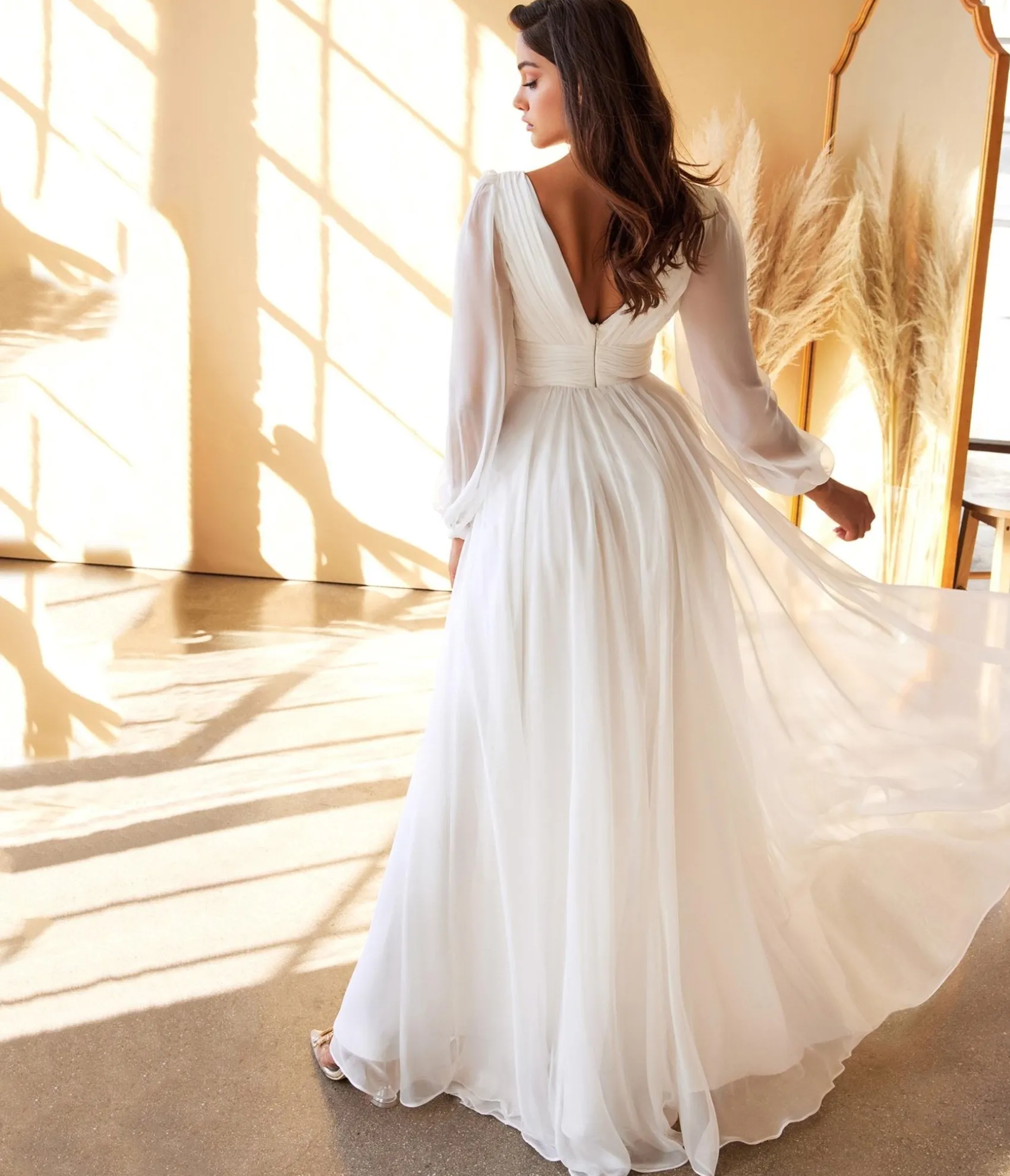 Unique Vintage Cinderella Divine White Chiffon Sleeve Goddess Bridal Gown Outlet