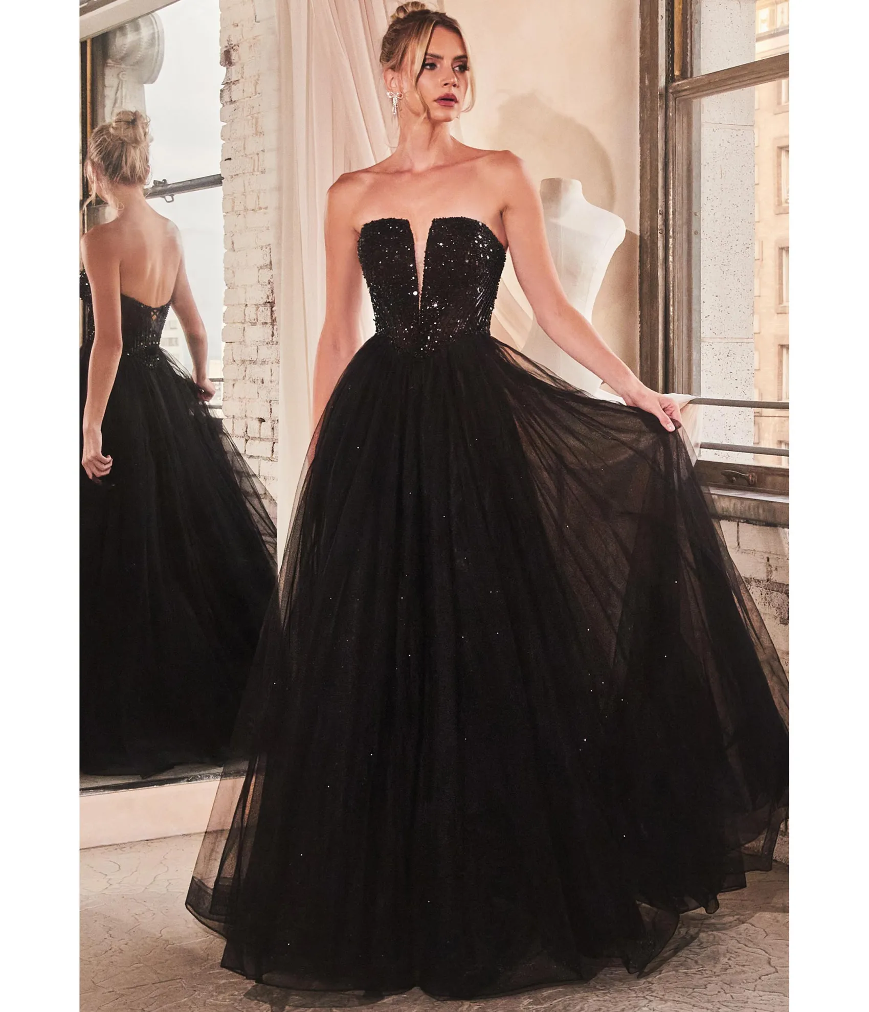 Unique Vintage Cinderella Divine Black Glitter Bodice & Tulle Prom Ball Gown Fashion