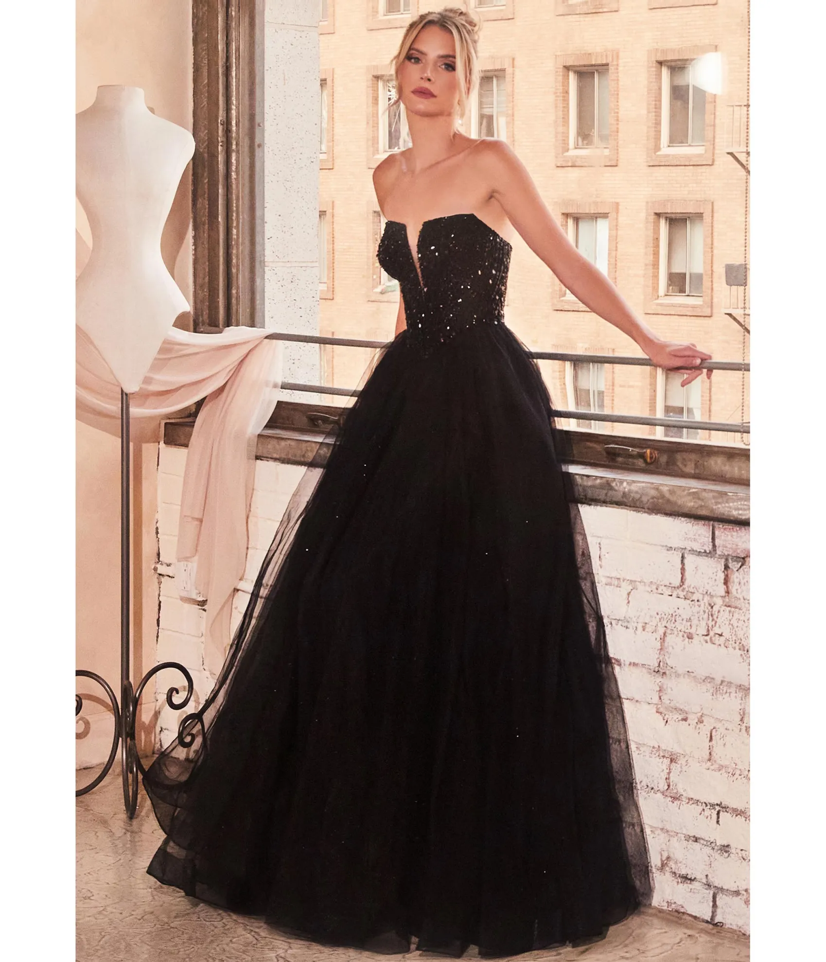 Unique Vintage Cinderella Divine Black Glitter Bodice & Tulle Prom Ball Gown Fashion