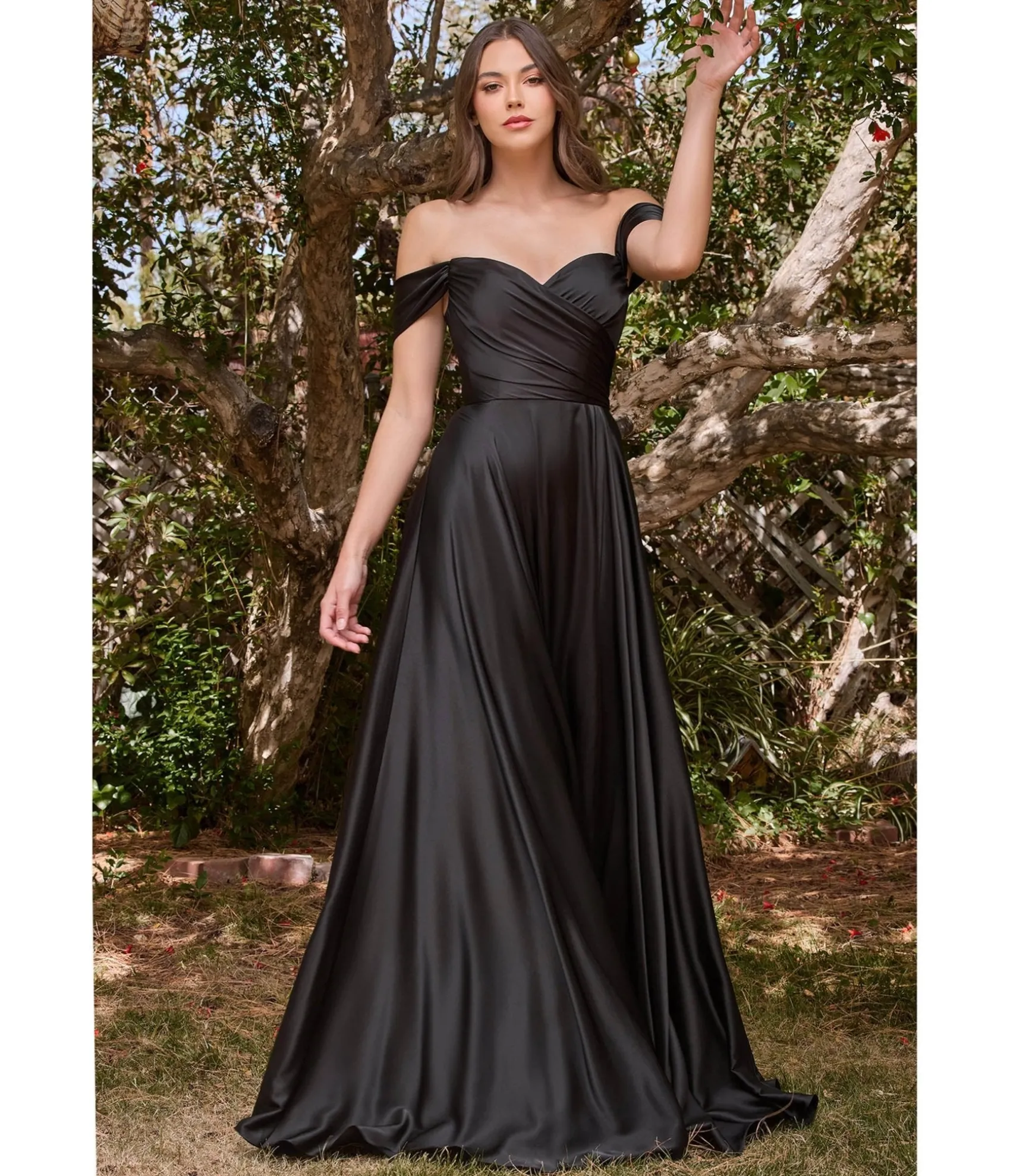 Unique Vintage Cinderella Divine Black Satin Off The Shoulder Bridesmaid Gown Online