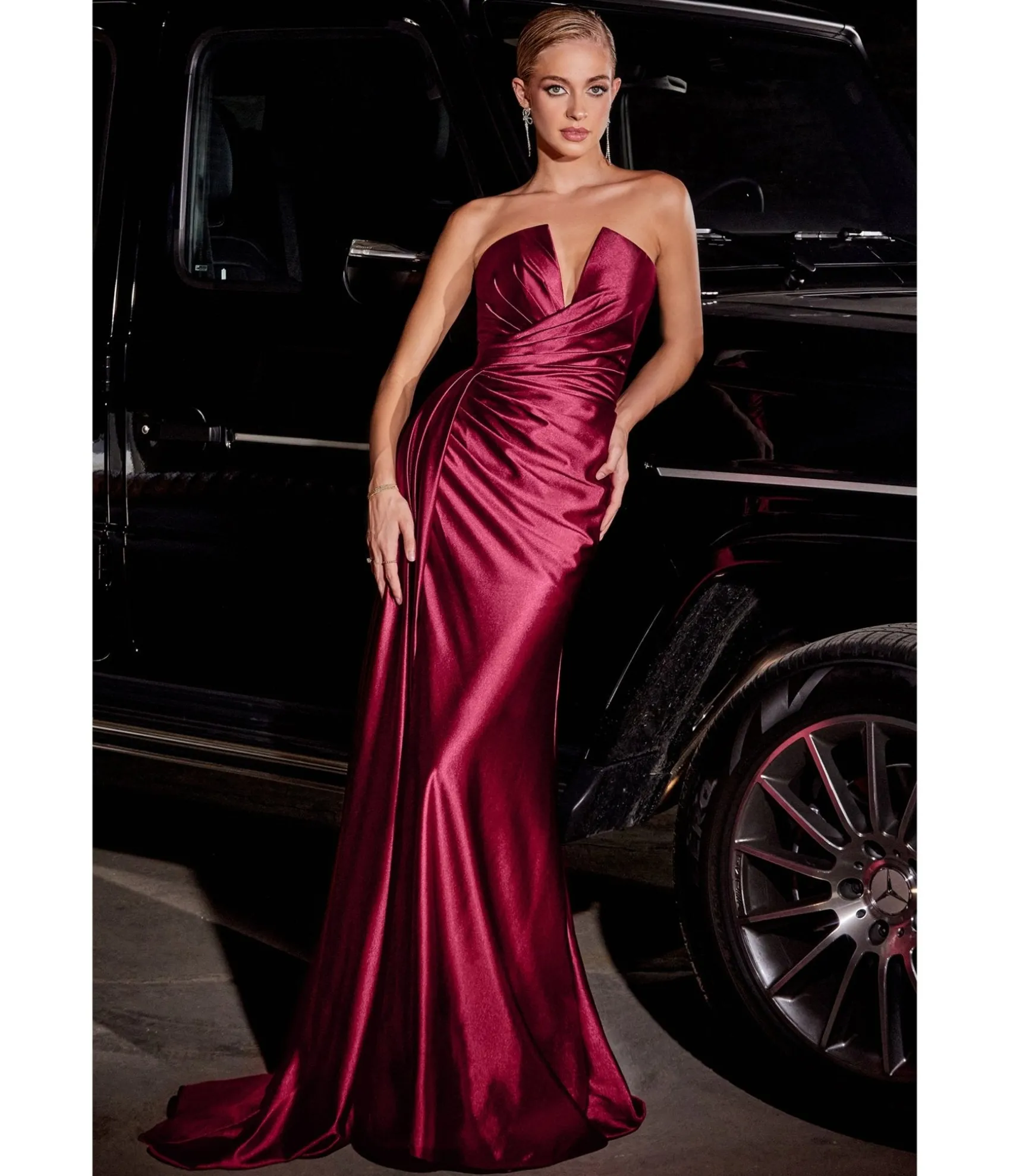 Unique Vintage Cinderella Divine Burgundy Strapless Satin Bridesmaid Dress Hot