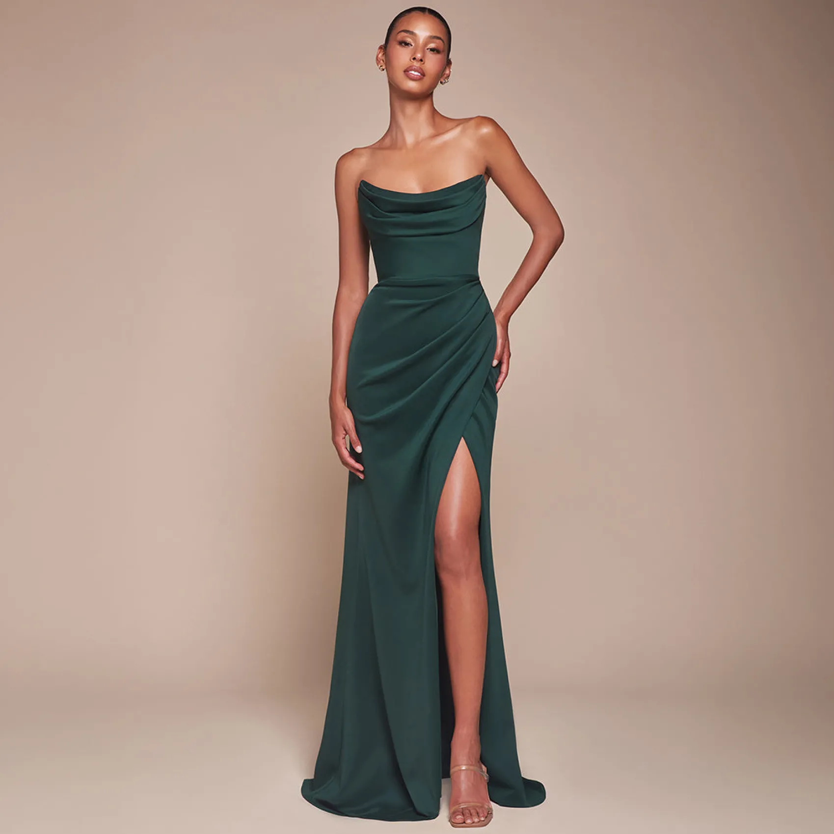 Unique Vintage Cinderella Divine Emerald Chiffon Strapless Slit Prom Dress Discount