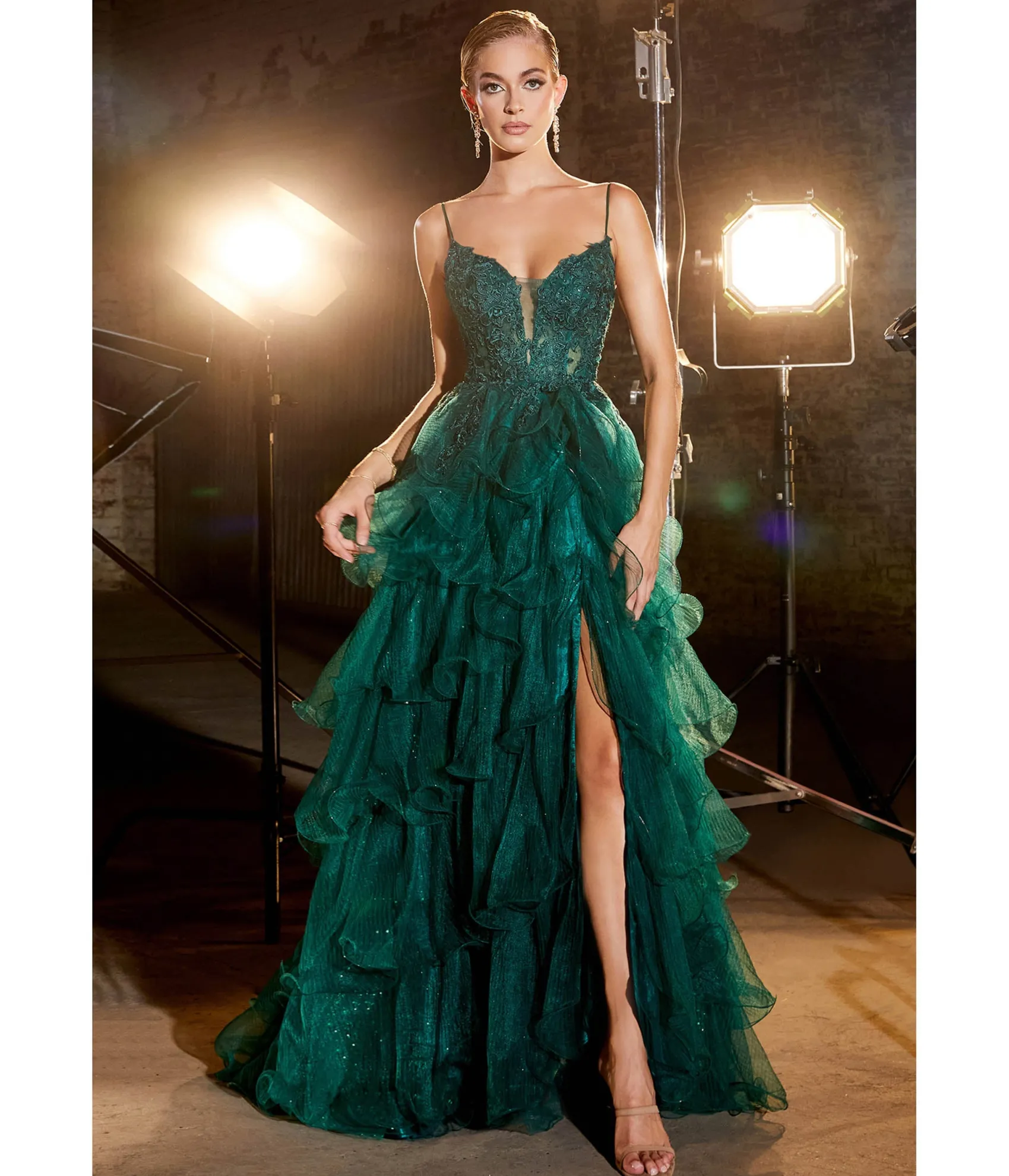 Unique Vintage Cinderella Divine Emerald Feather Glitter Prom Dress Flash Sale