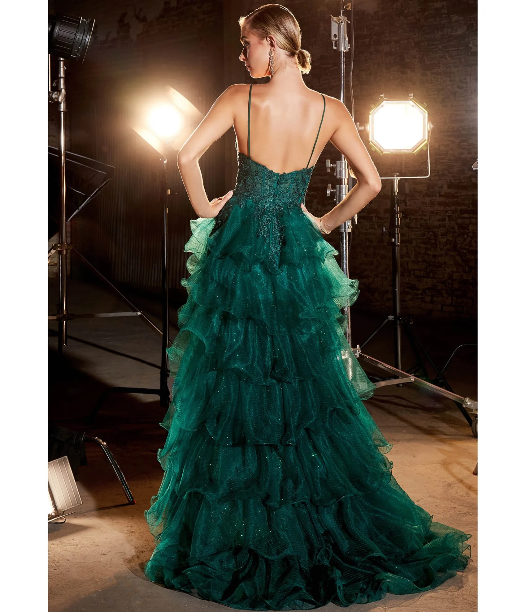 Unique Vintage Cinderella Divine Emerald Feather Glitter Prom Dress Flash Sale