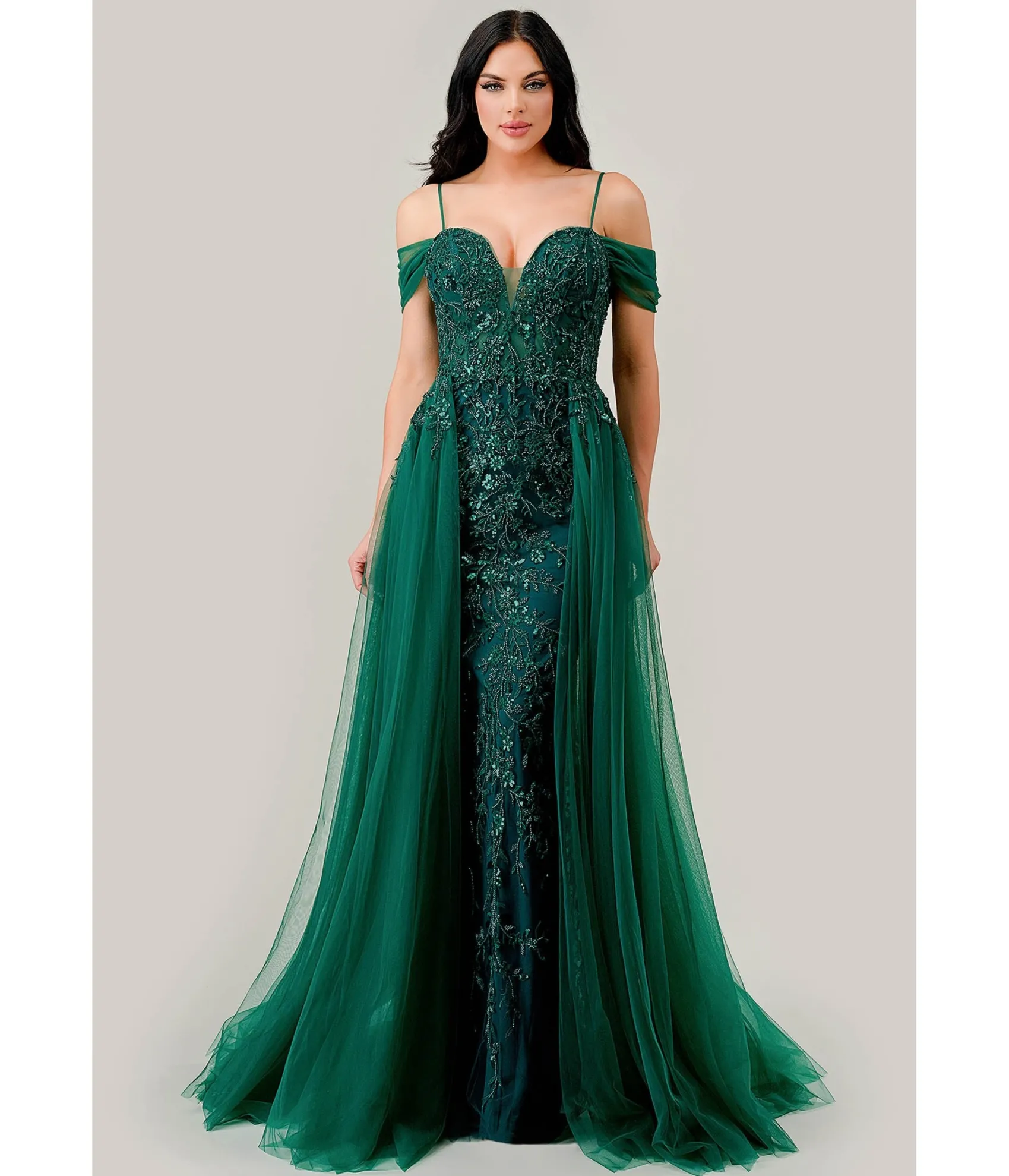 Unique Vintage Cinderella Divine Emerald Off Shoulder Prom Gown Online