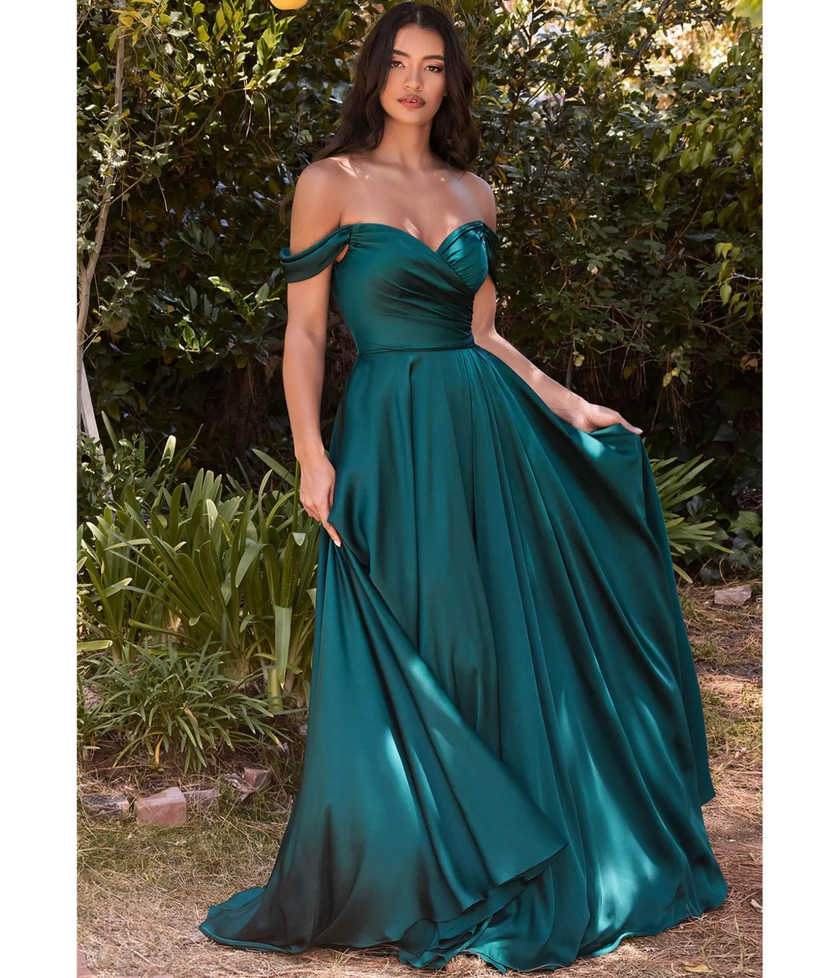 Unique Vintage Cinderella Divine Emerald Satin Off The Shoulder Bridesmaid Gown Cheap