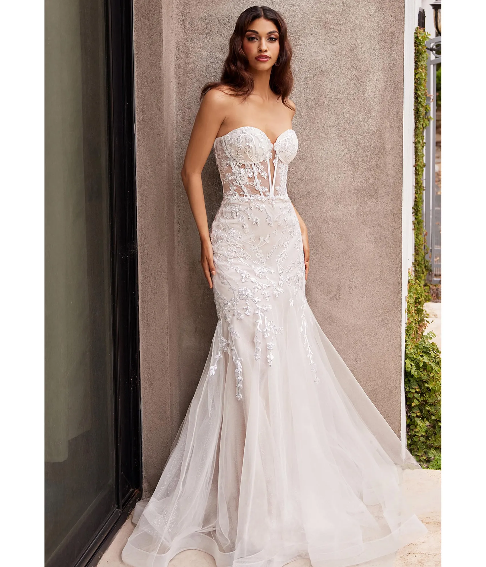 Unique Vintage Cinderella Divine French White Floral Embellished Mermaid Bridal Gown Discount
