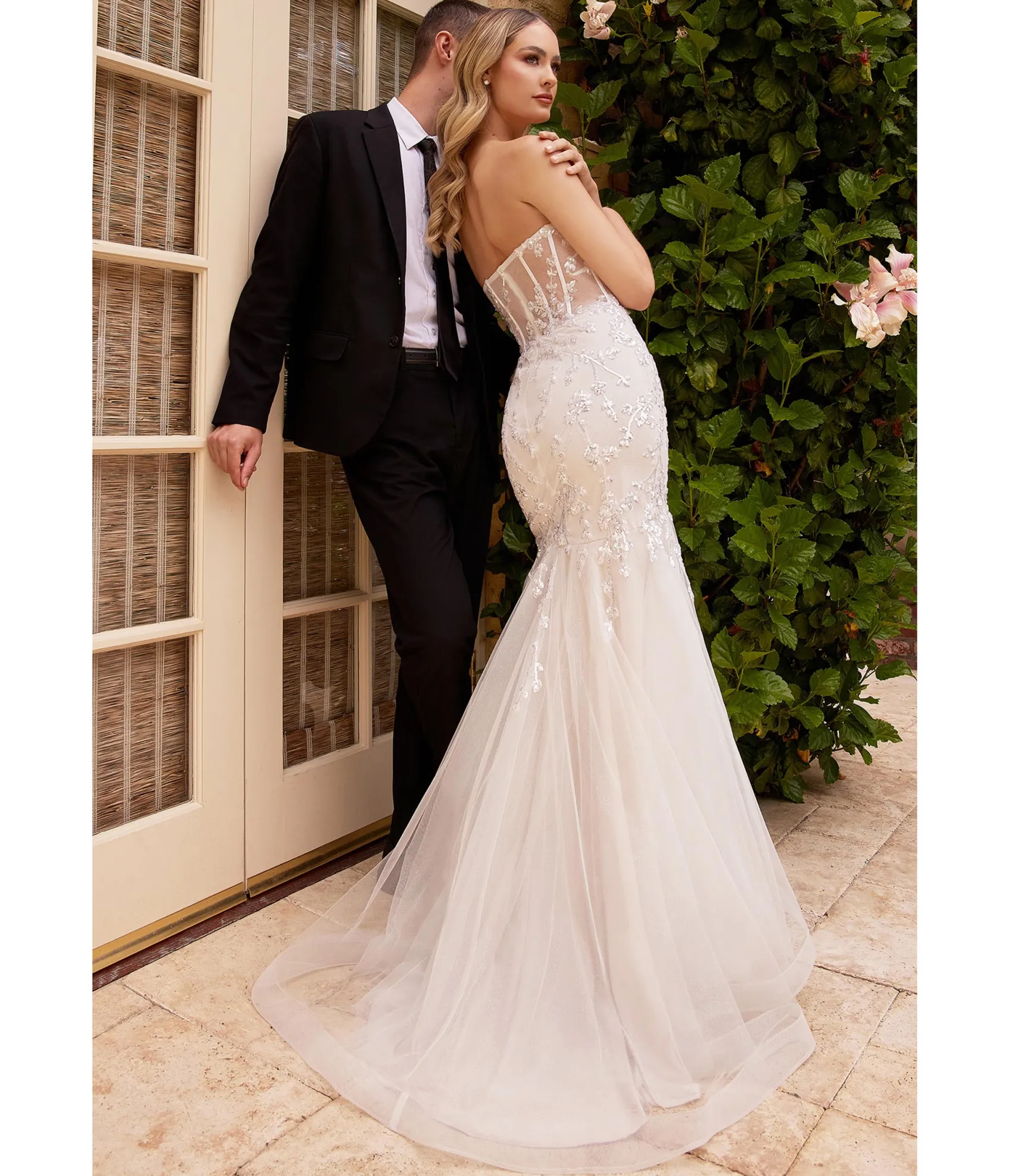 Unique Vintage Cinderella Divine French White Floral Embellished Mermaid Bridal Gown Discount